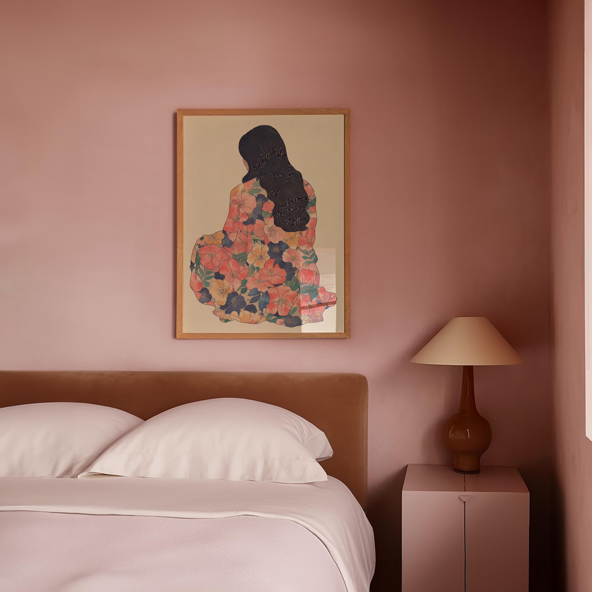 Woman in Floral Dress Modern Portrait Wall Art Print-Skudaboo