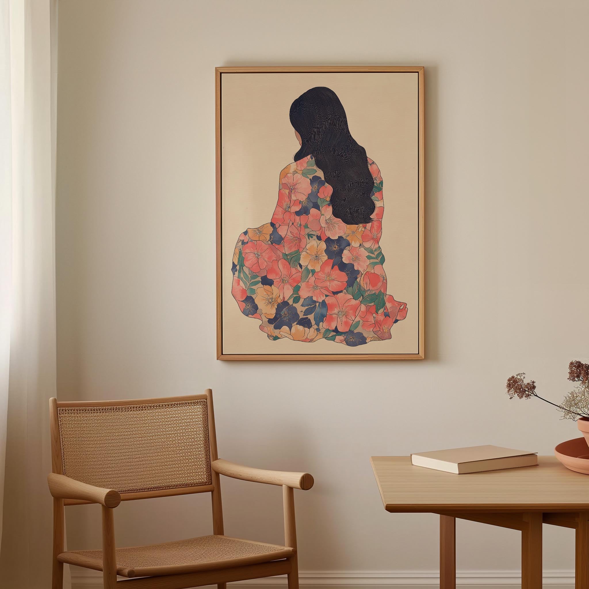 Woman in Floral Dress Modern Portrait Wall Art Print-Skudaboo