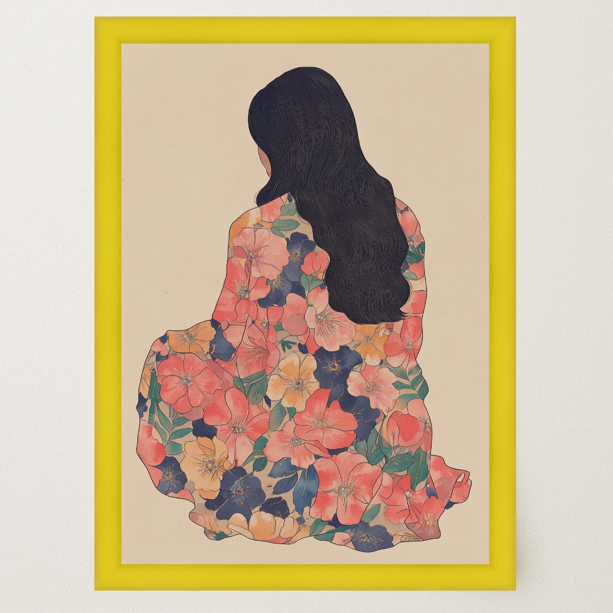 Woman in Floral Dress Modern Portrait Wall Art Print-Skudaboo