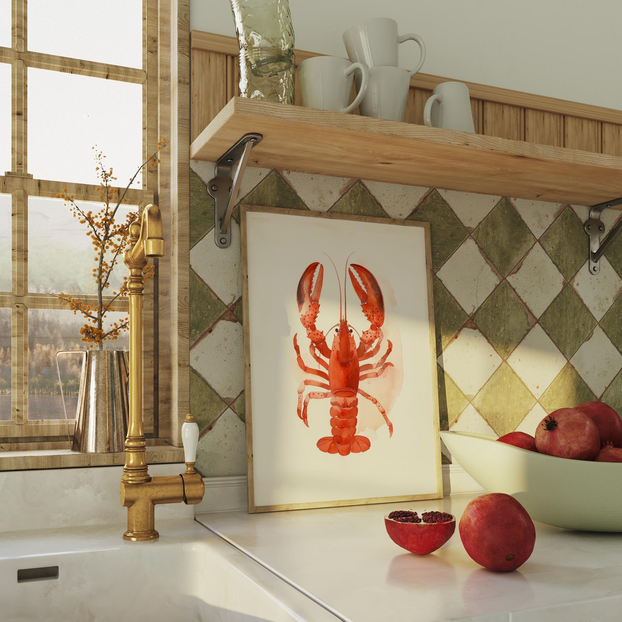 Red Lobster Illustration Wall Art Print-Skudaboo
