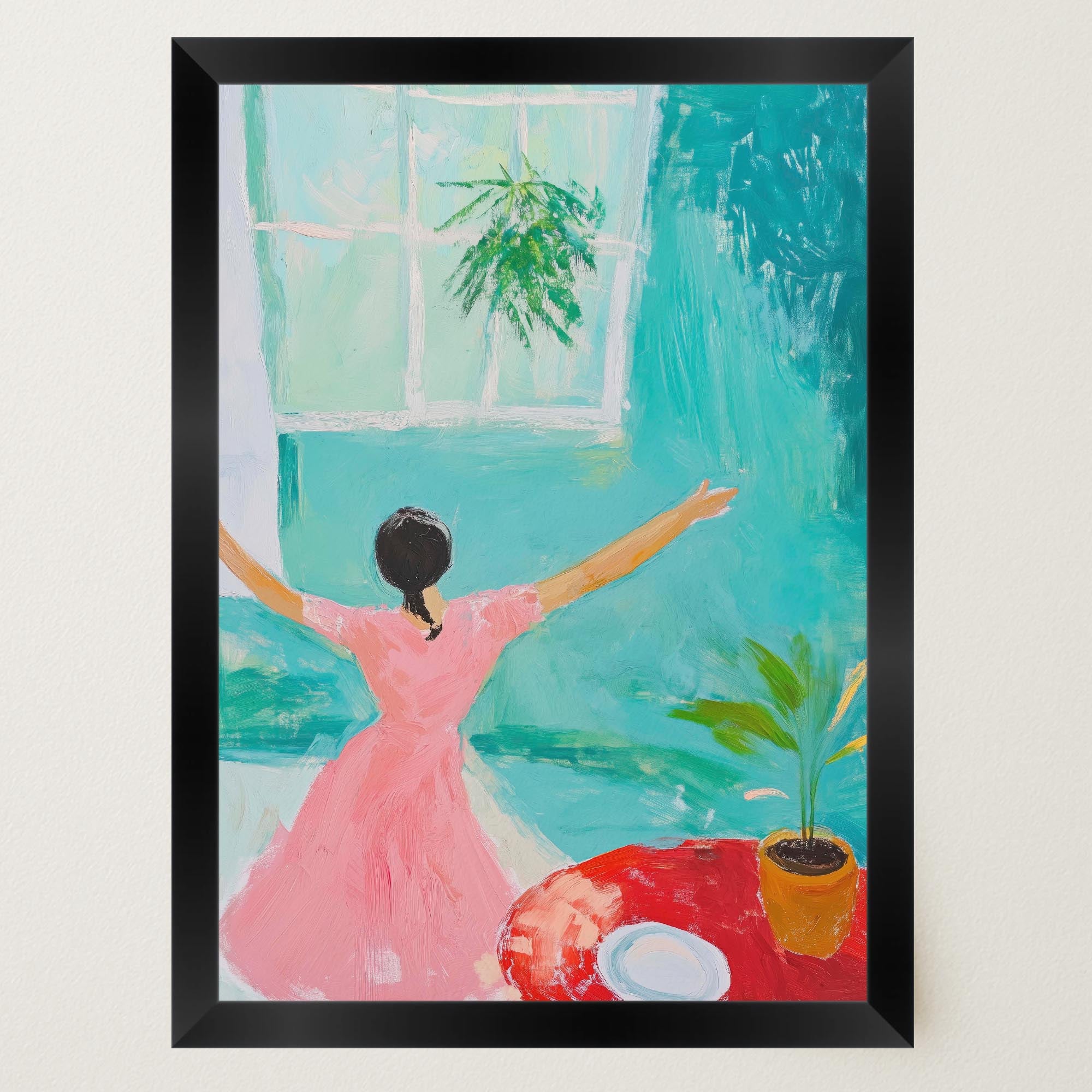 Woman Dancing in Pink Dress Wall Art Print-Skudaboo