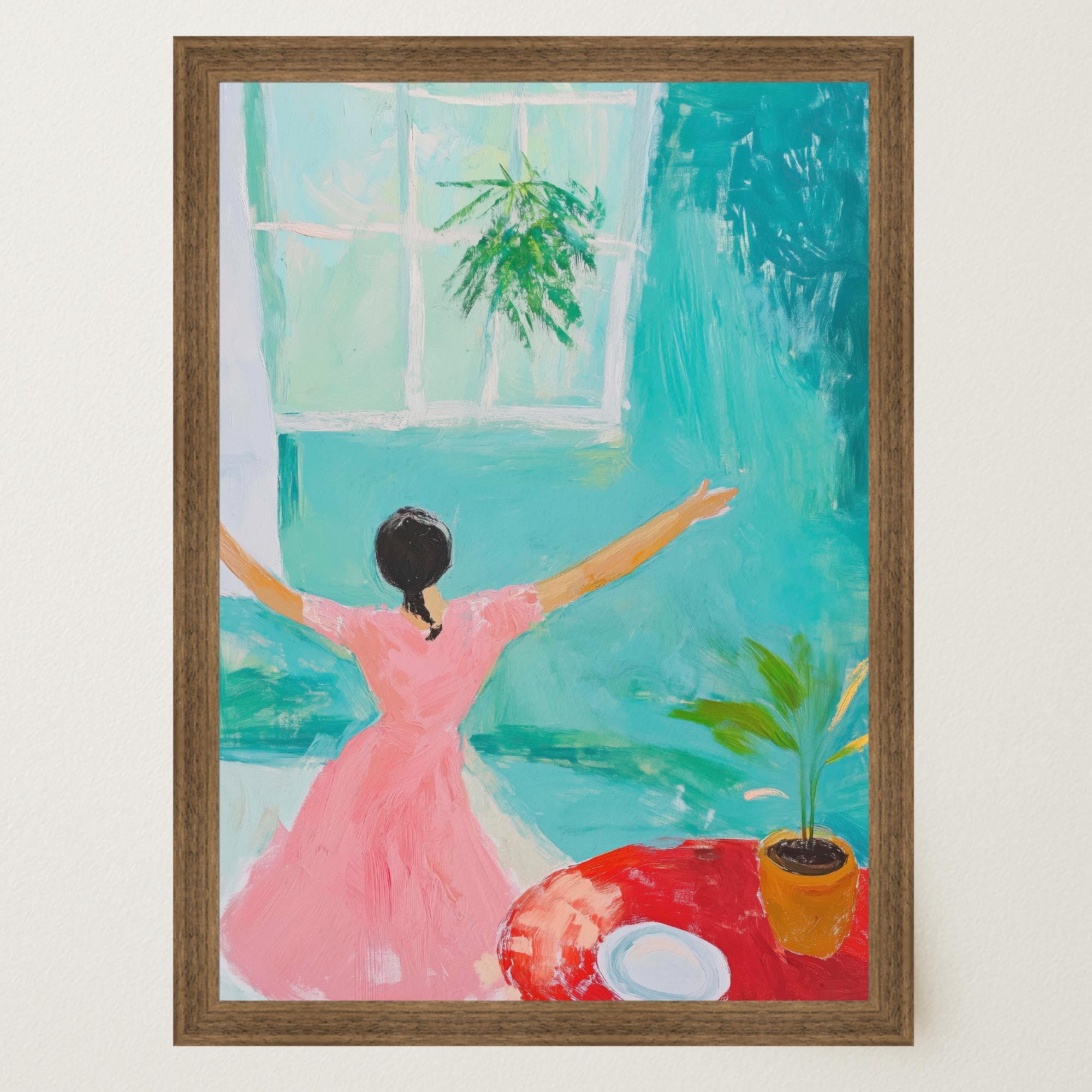 Woman Dancing in Pink Dress Wall Art Print-Skudaboo