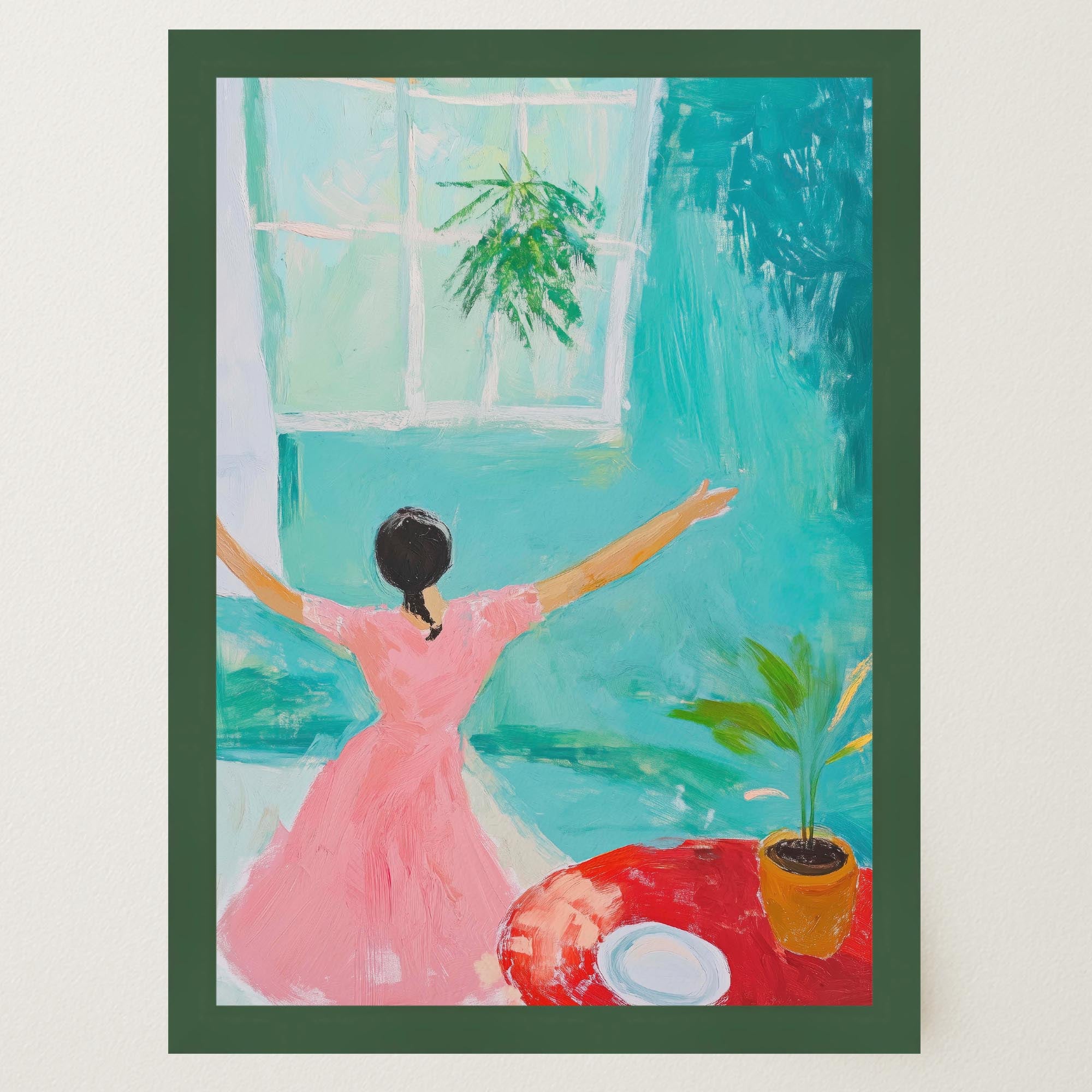 Woman Dancing in Pink Dress Wall Art Print-Skudaboo