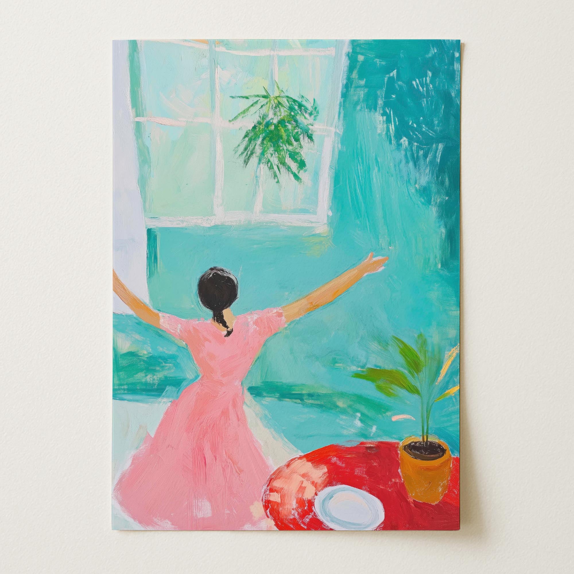 Woman Dancing in Pink Dress Wall Art Print-Skudaboo
