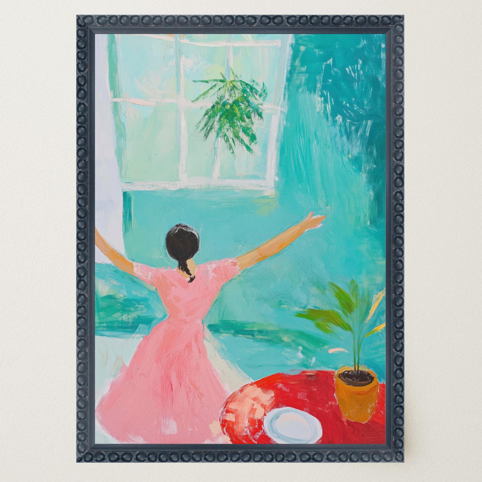 Woman Dancing in Pink Dress Wall Art Print-Skudaboo