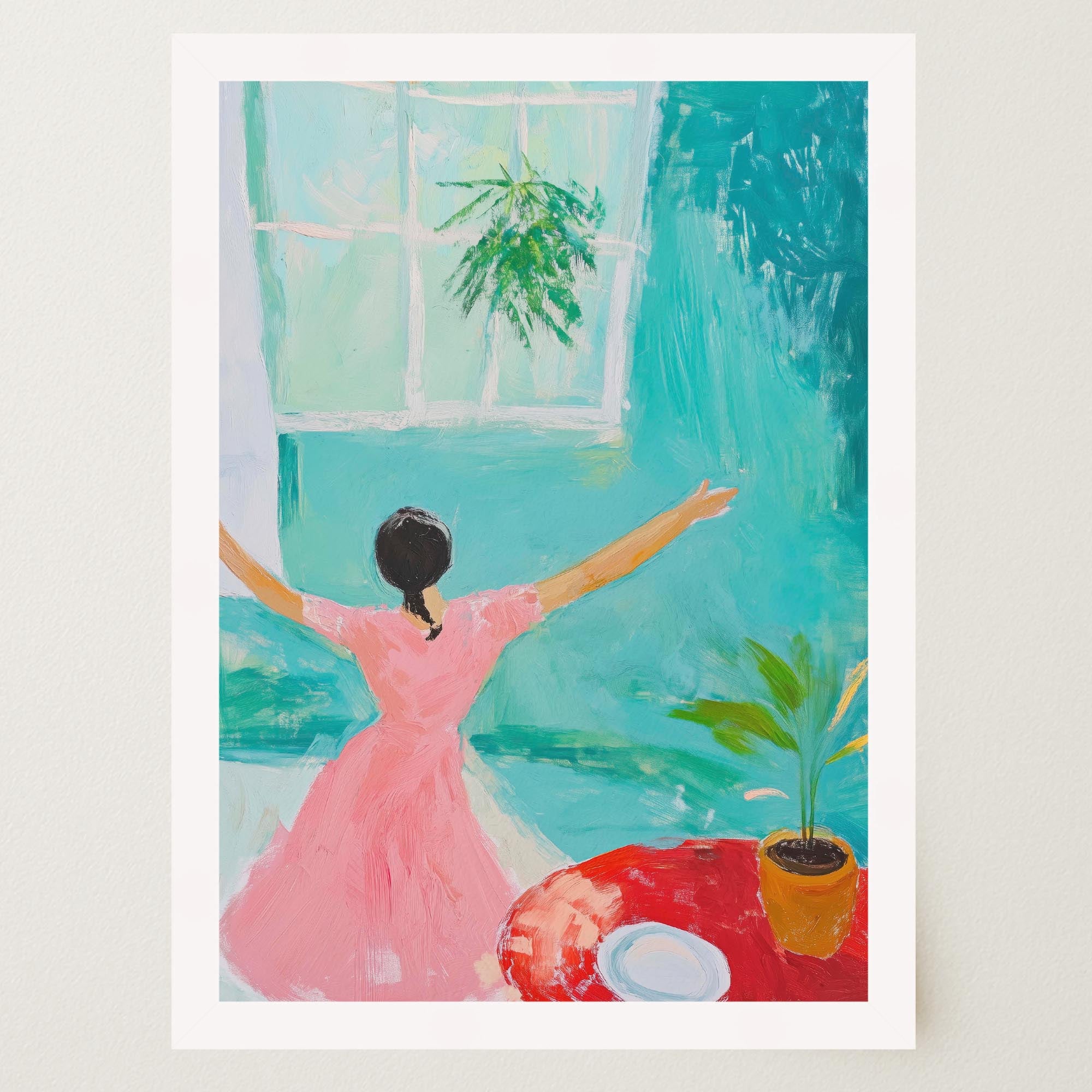 Woman Dancing in Pink Dress Wall Art Print-Skudaboo