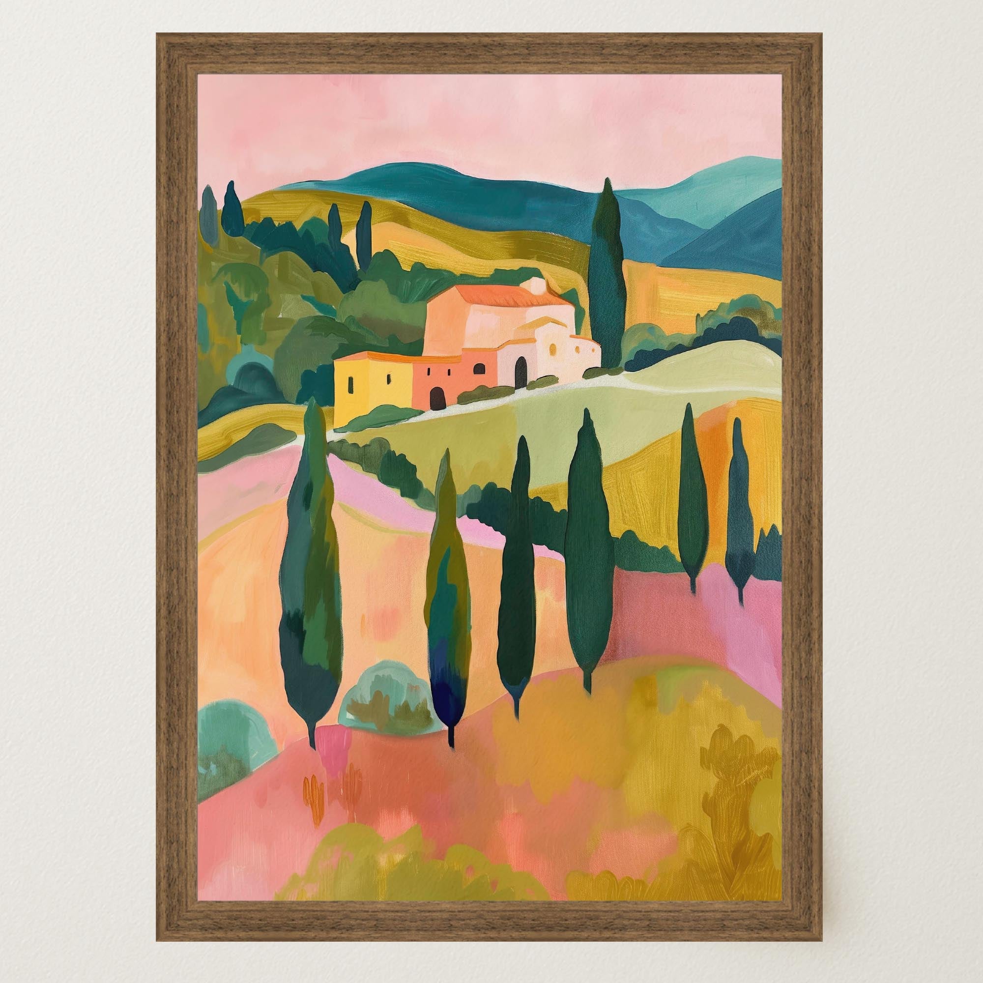 Colourful Tuscan Countryside Wall Art Print-Skudaboo