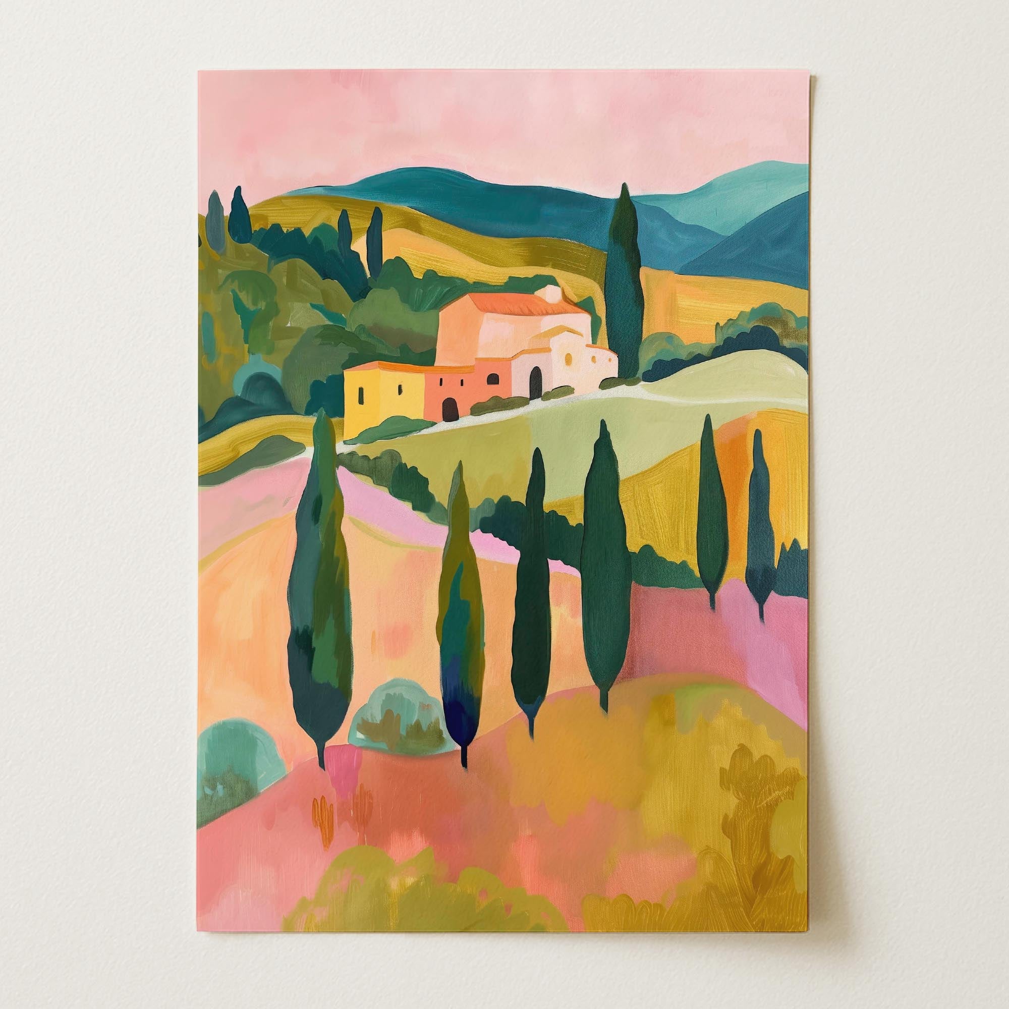 Colourful Tuscan Countryside Landscape Wall Art Print-Skudaboo