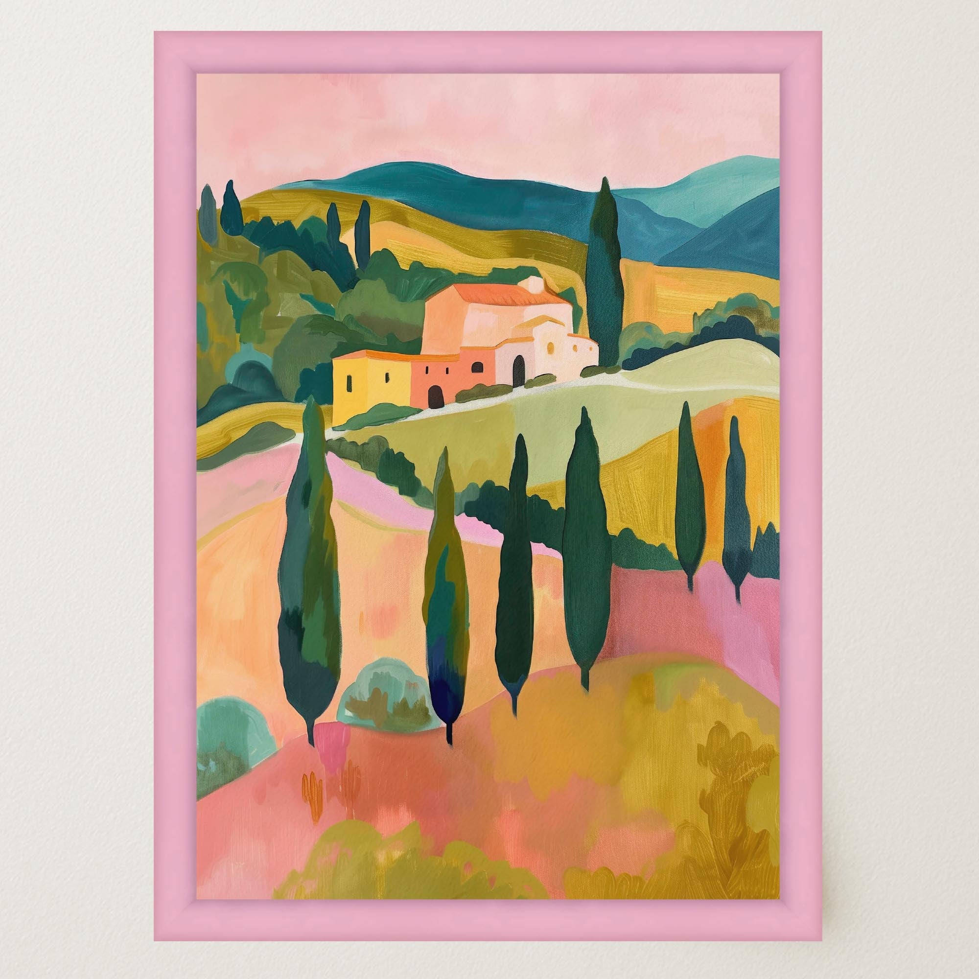 Colourful Tuscan Countryside Wall Art Print-Skudaboo