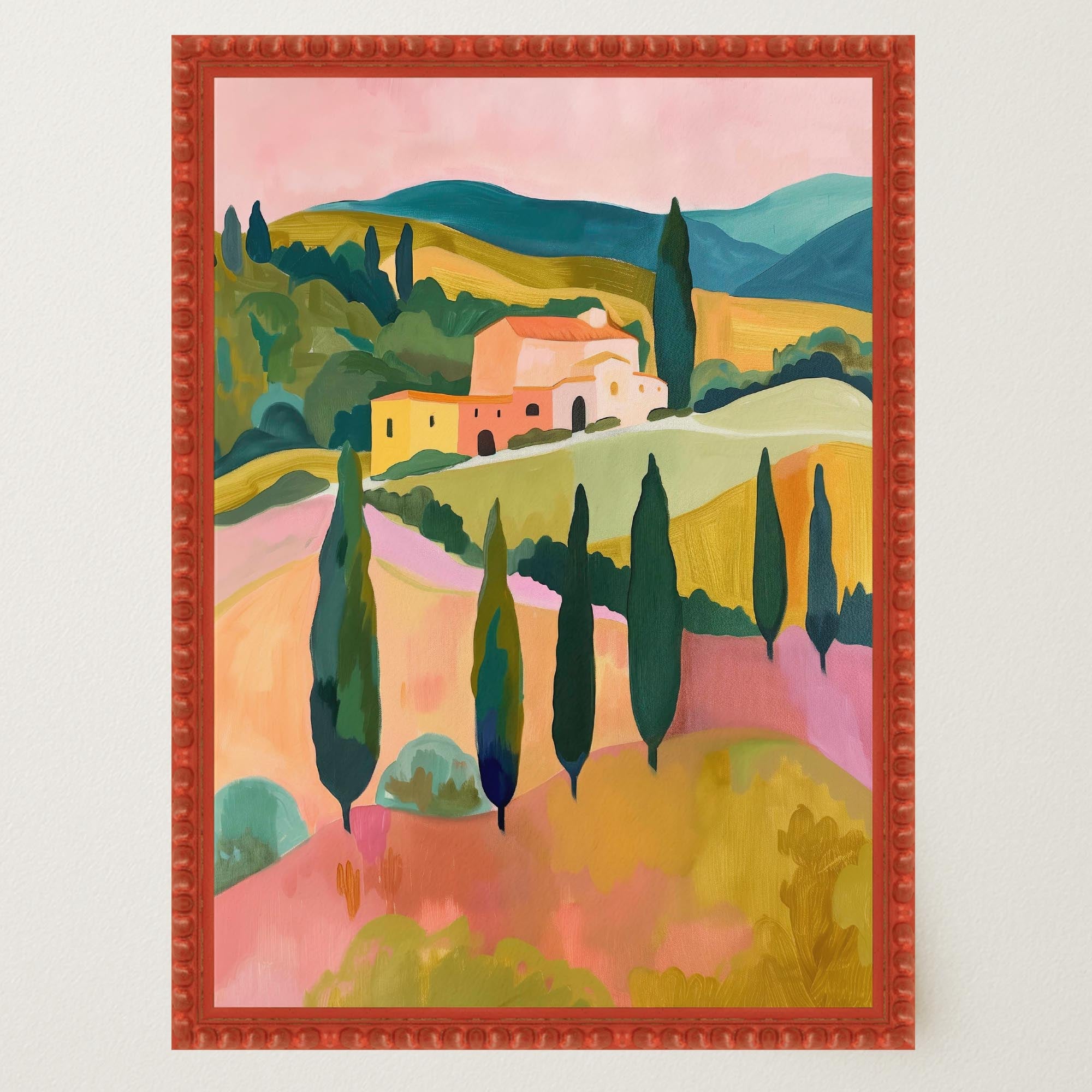 Colourful Tuscan Countryside Wall Art Print-Skudaboo
