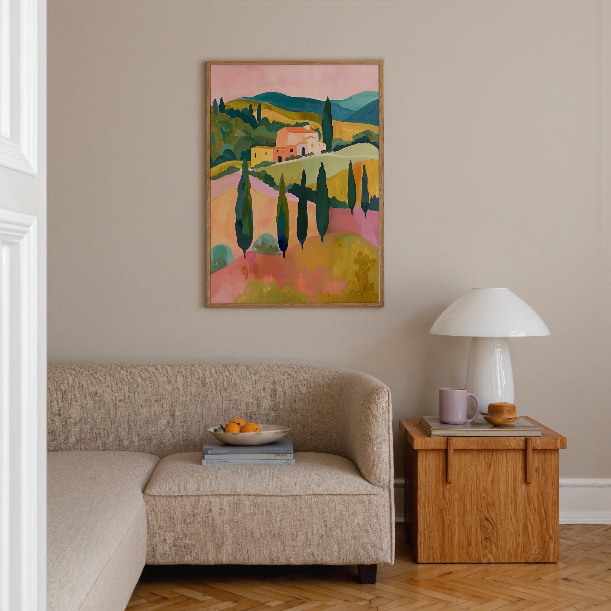 Colourful Tuscan Countryside Wall Art Print-Skudaboo