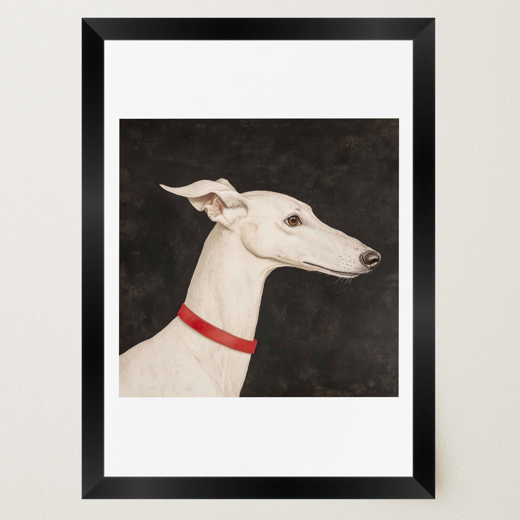White Greyhound Dog Portrait Wall Art Print-Skudaboo