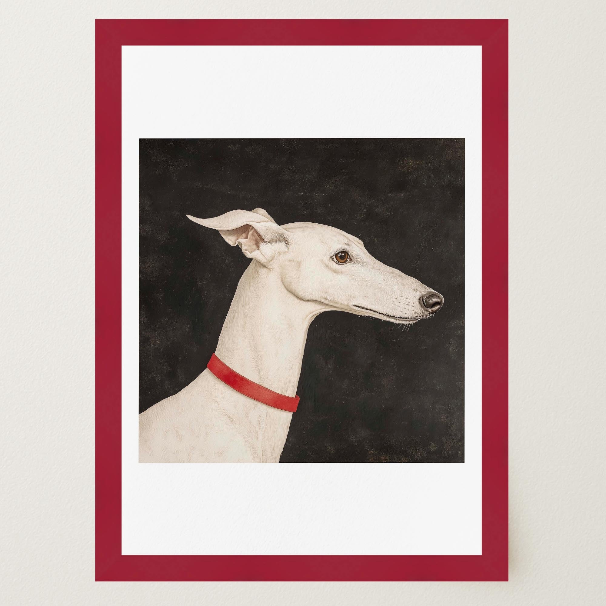 White Greyhound Dog Portrait Wall Art Print-Skudaboo