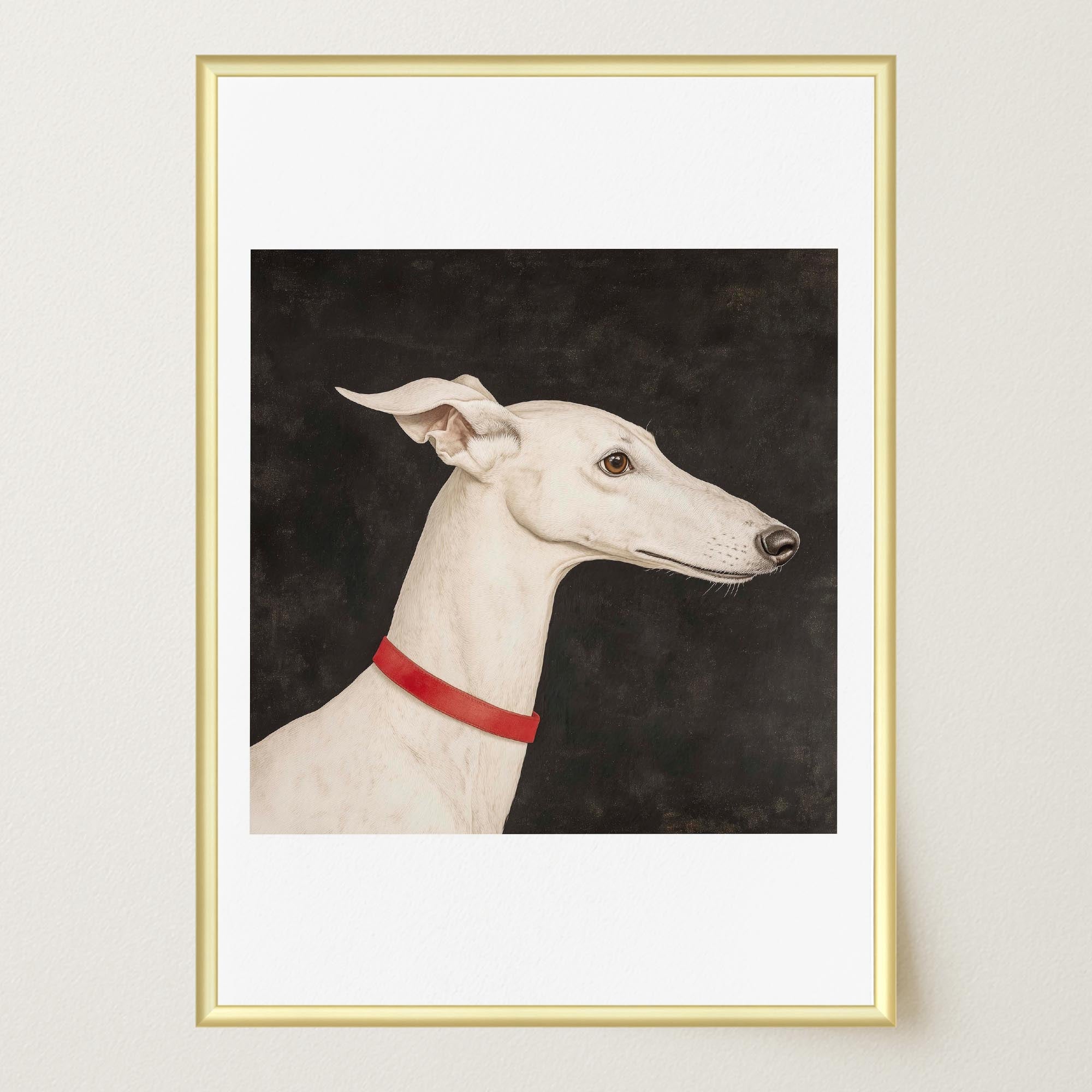 White Greyhound Dog Portrait Wall Art Print-Skudaboo