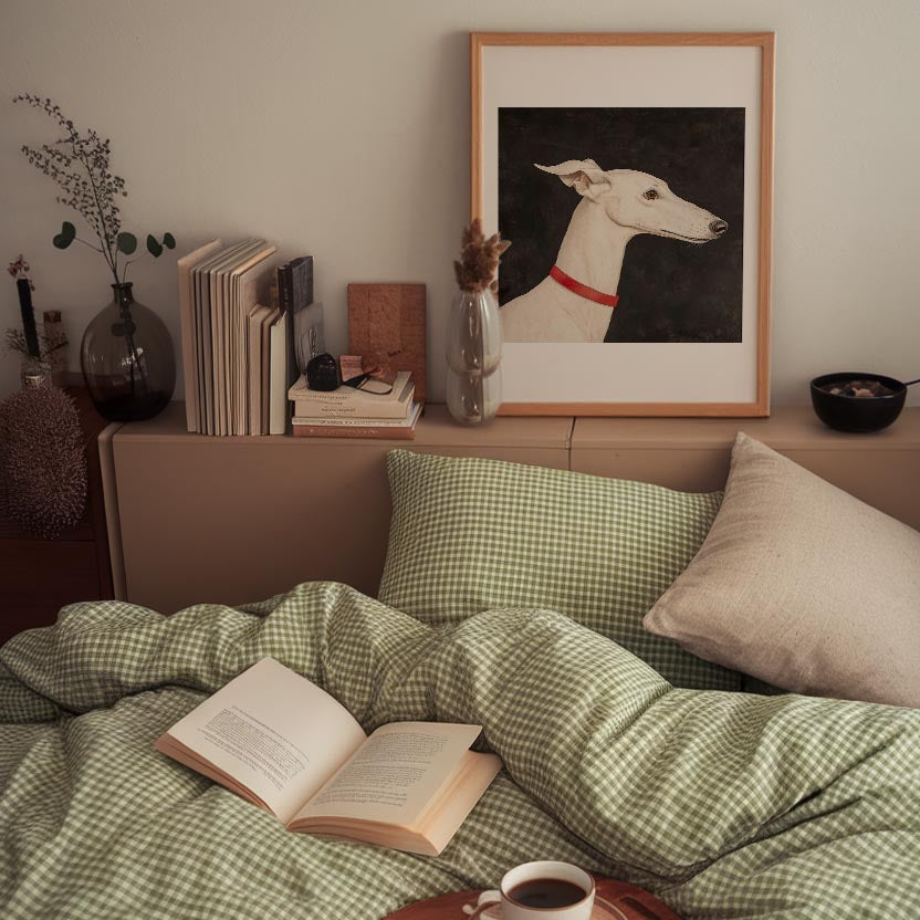 White Greyhound Dog Portrait Wall Art Print-Skudaboo