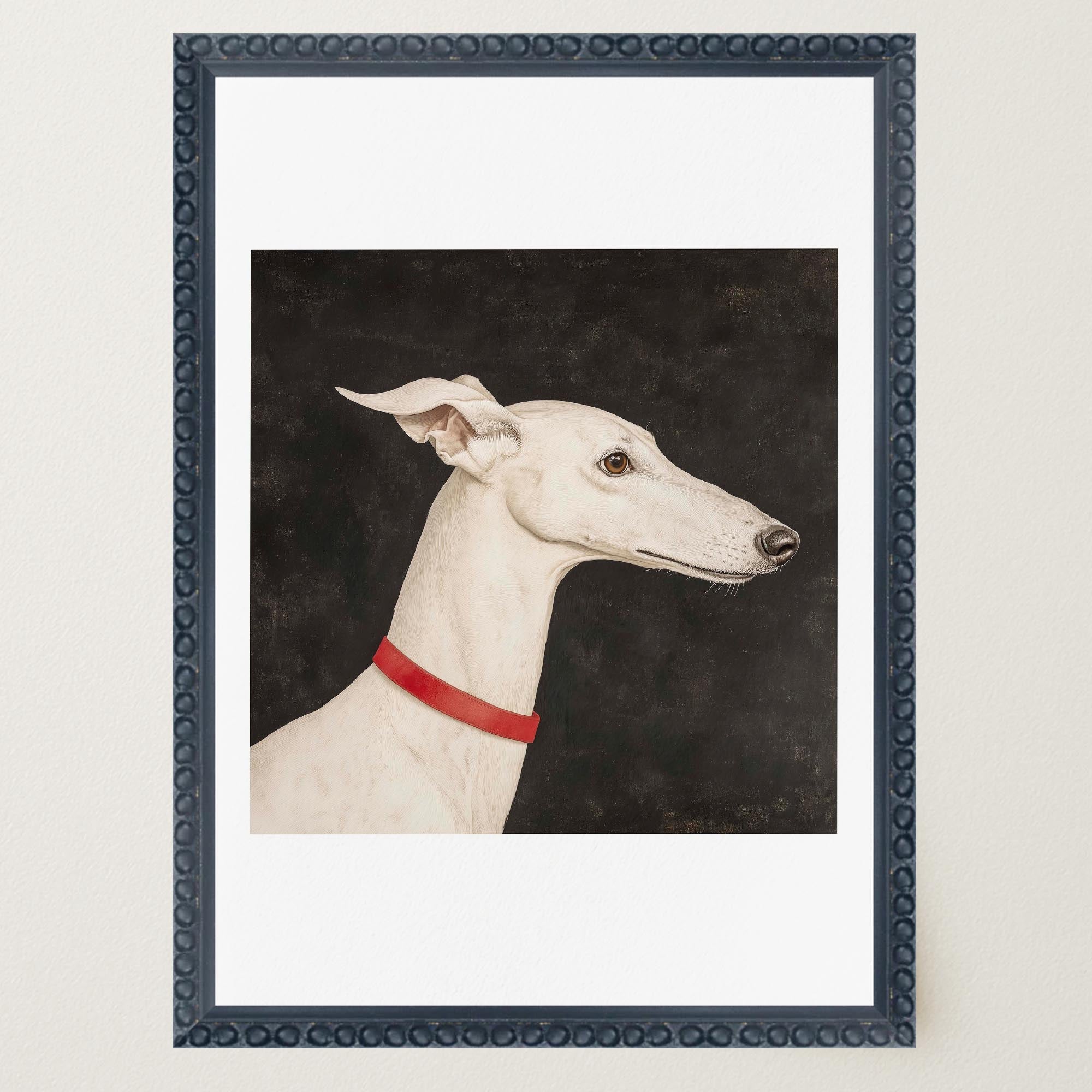 White Greyhound Dog Portrait Wall Art Print-Skudaboo