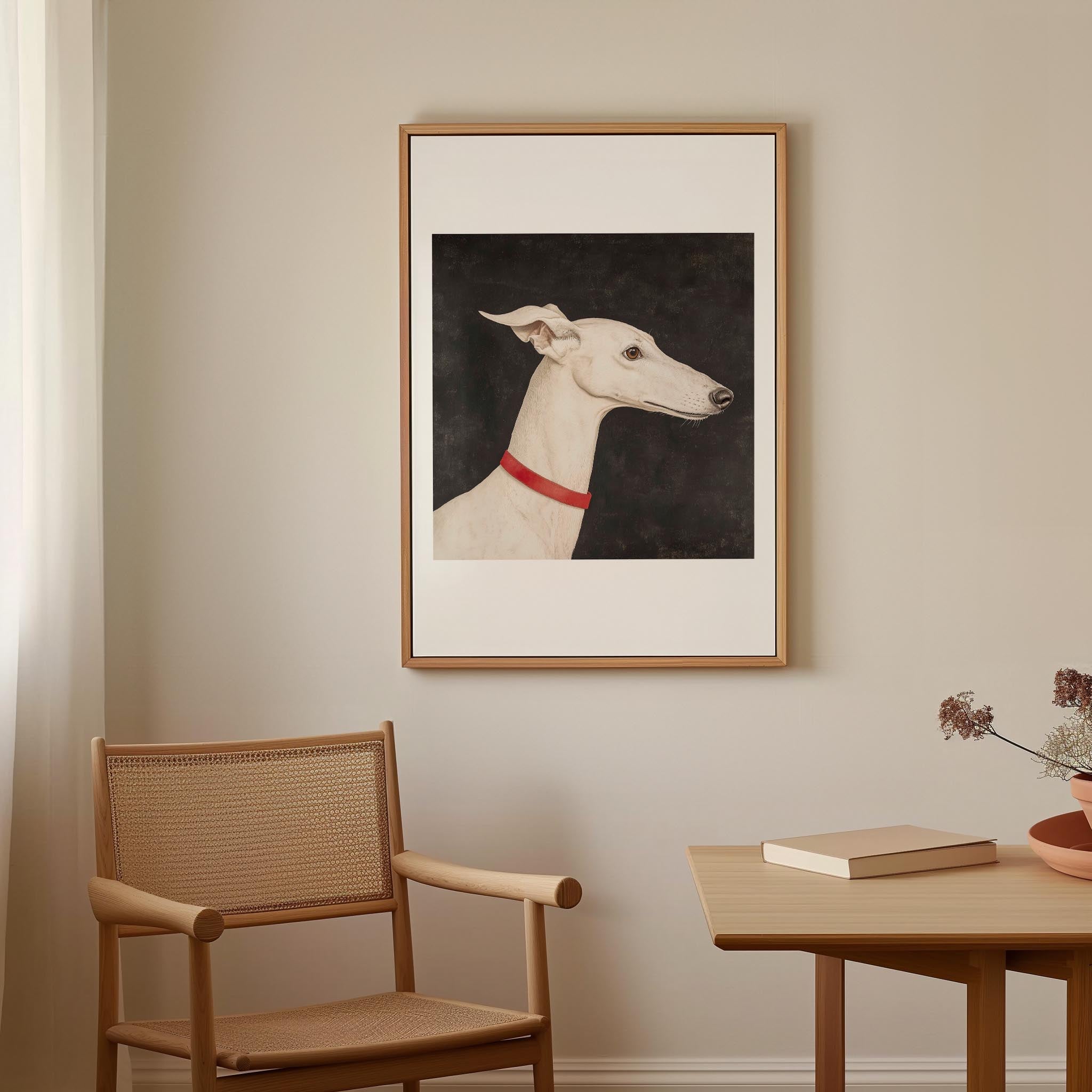 White Greyhound Dog Portrait Wall Art Print-Skudaboo