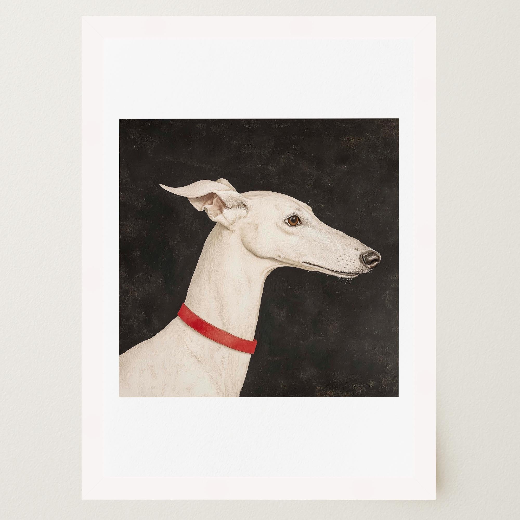 White Greyhound Dog Portrait Wall Art Print-Skudaboo