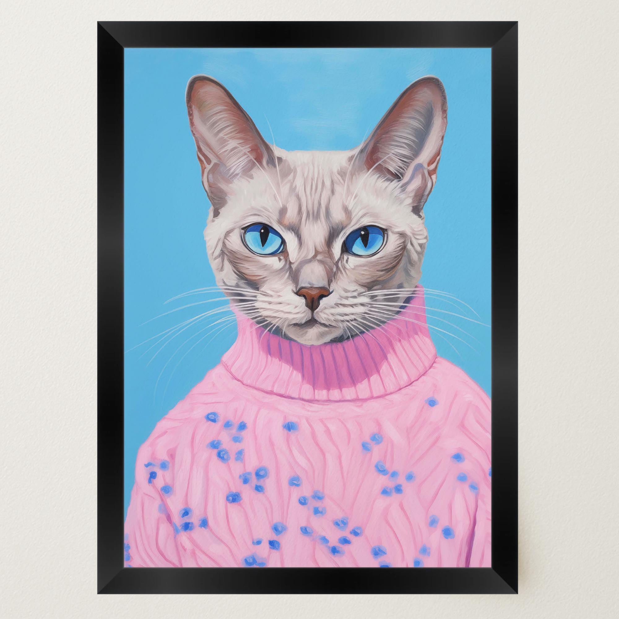 Cat in Jumper Portrait Wall Art Print-Skudaboo