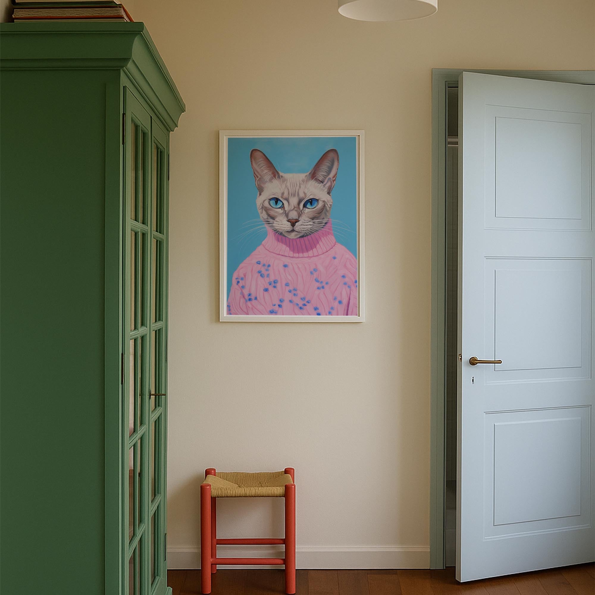 Cat in Jumper Portrait Wall Art Print-Skudaboo