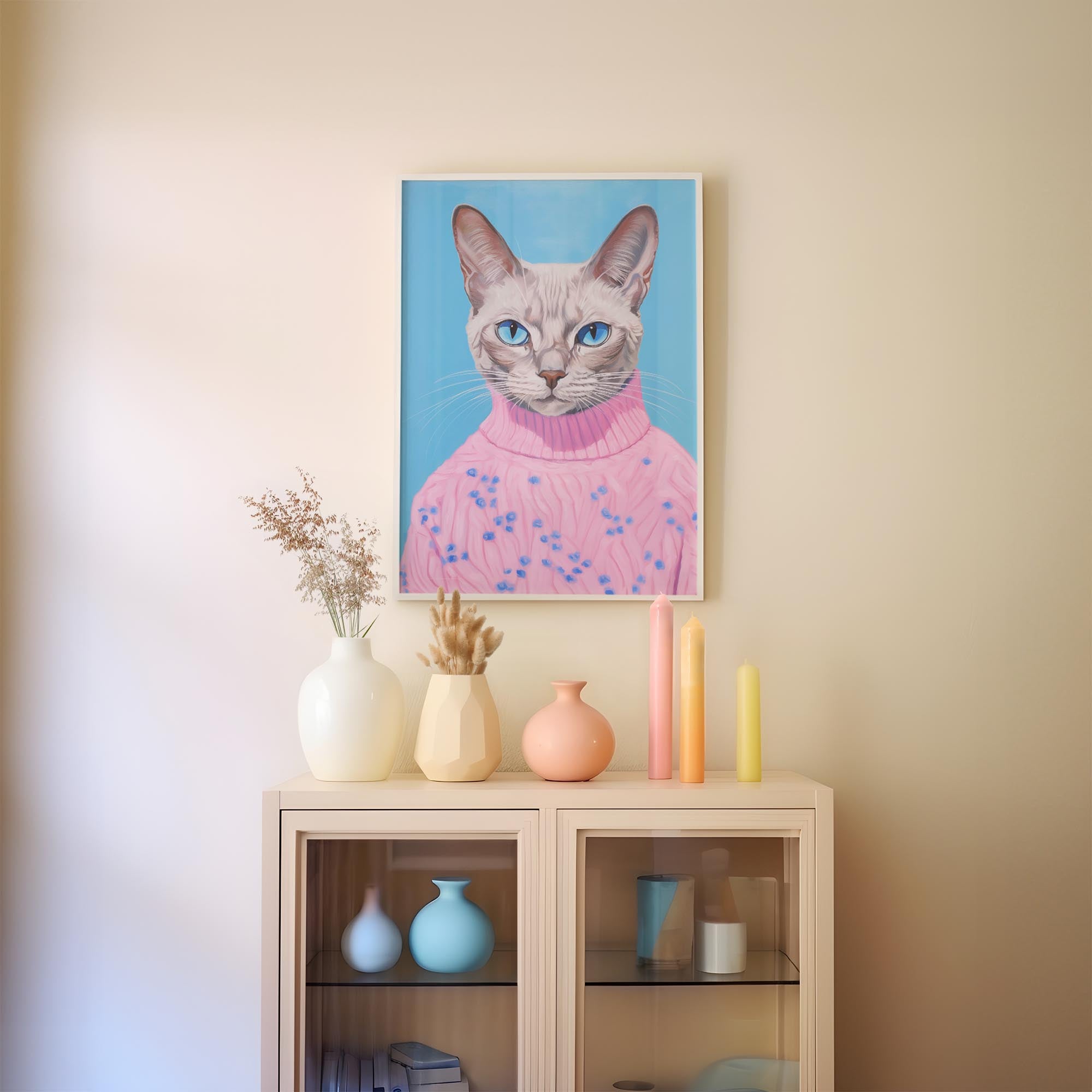 Cat in Jumper Portrait Wall Art Print-Skudaboo