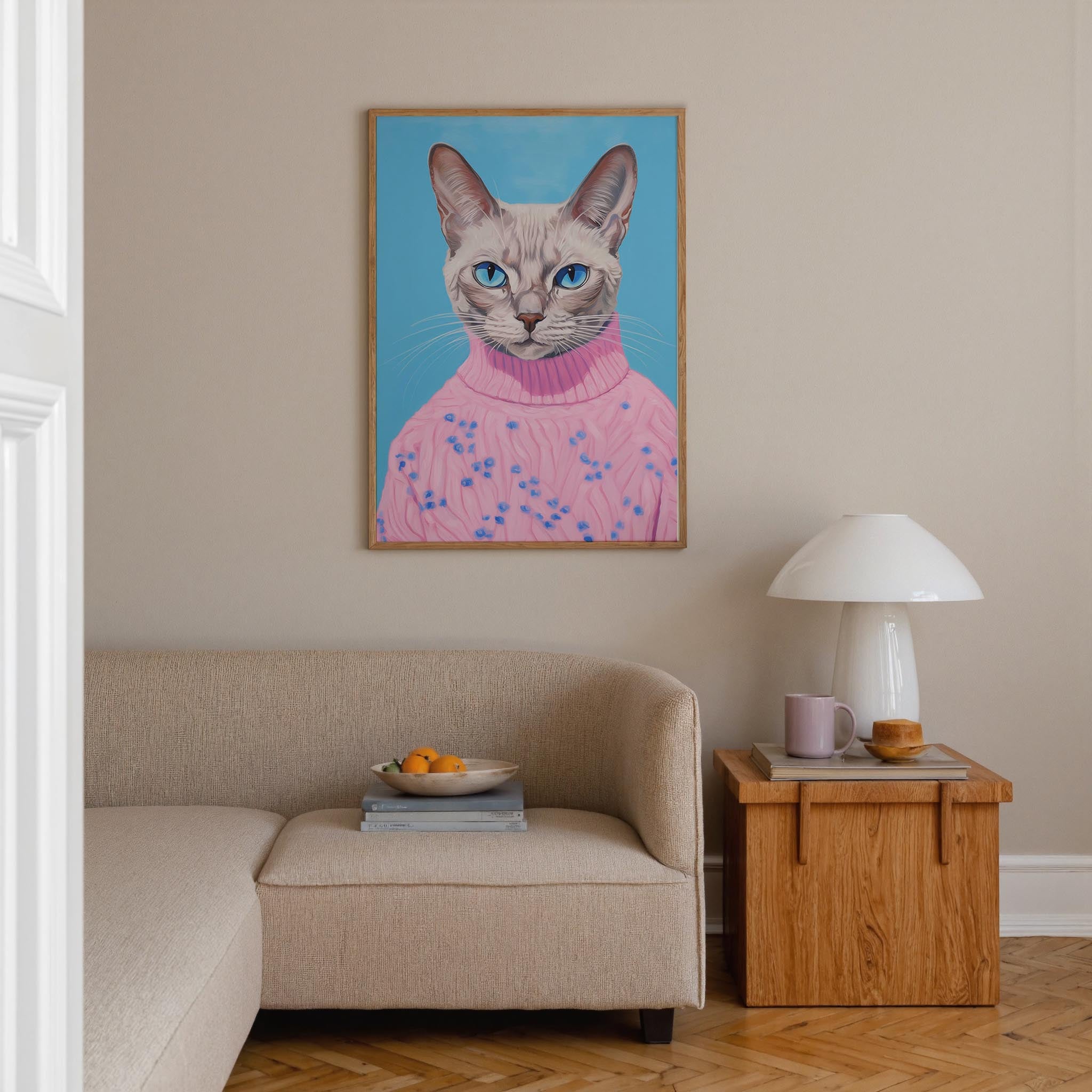 Cat in Jumper Portrait Wall Art Print-Skudaboo