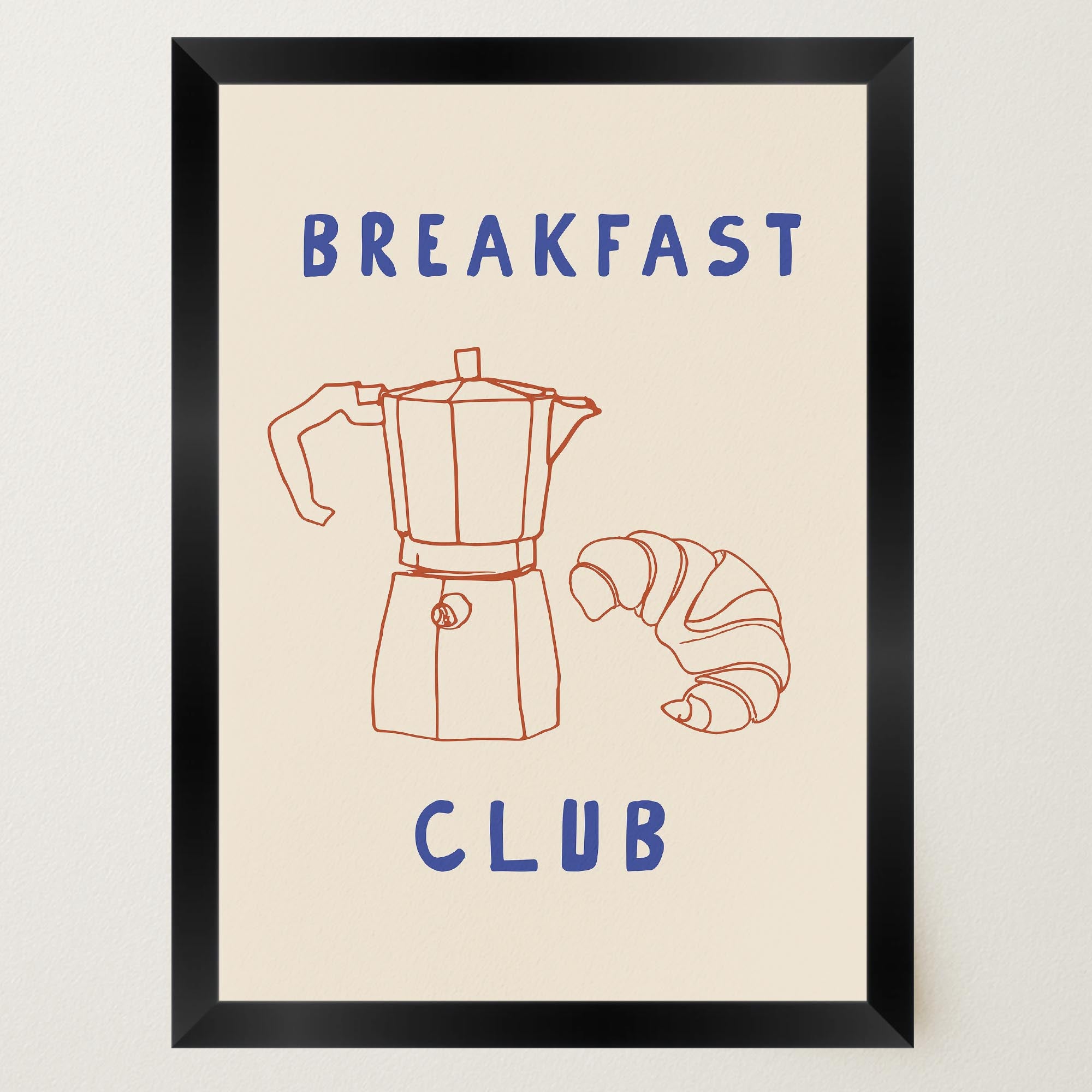 Breakfast Club Coffee and Croissant Minimal Kitchen Wall Art Print-Skudaboo