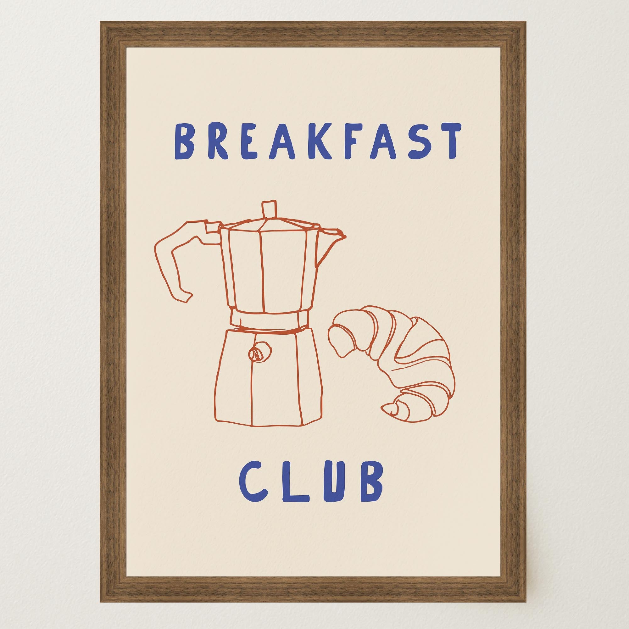 Breakfast Club Coffee and Croissant Minimal Kitchen Wall Art Print-Skudaboo