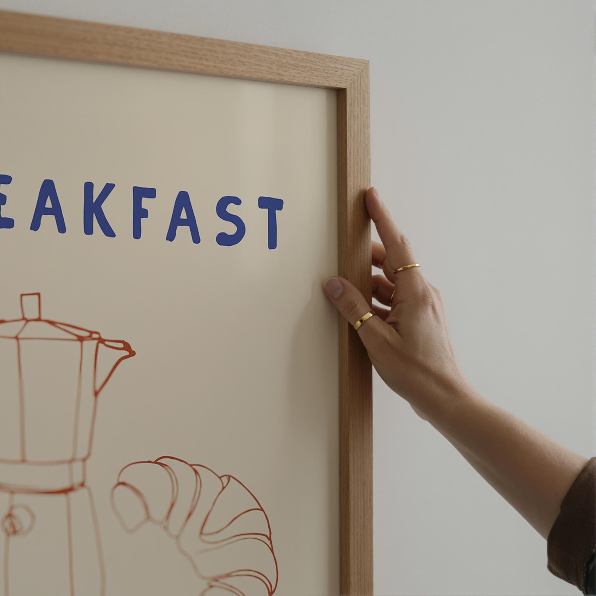 Breakfast Club Coffee and Croissant Minimal Kitchen Wall Art Print-Skudaboo