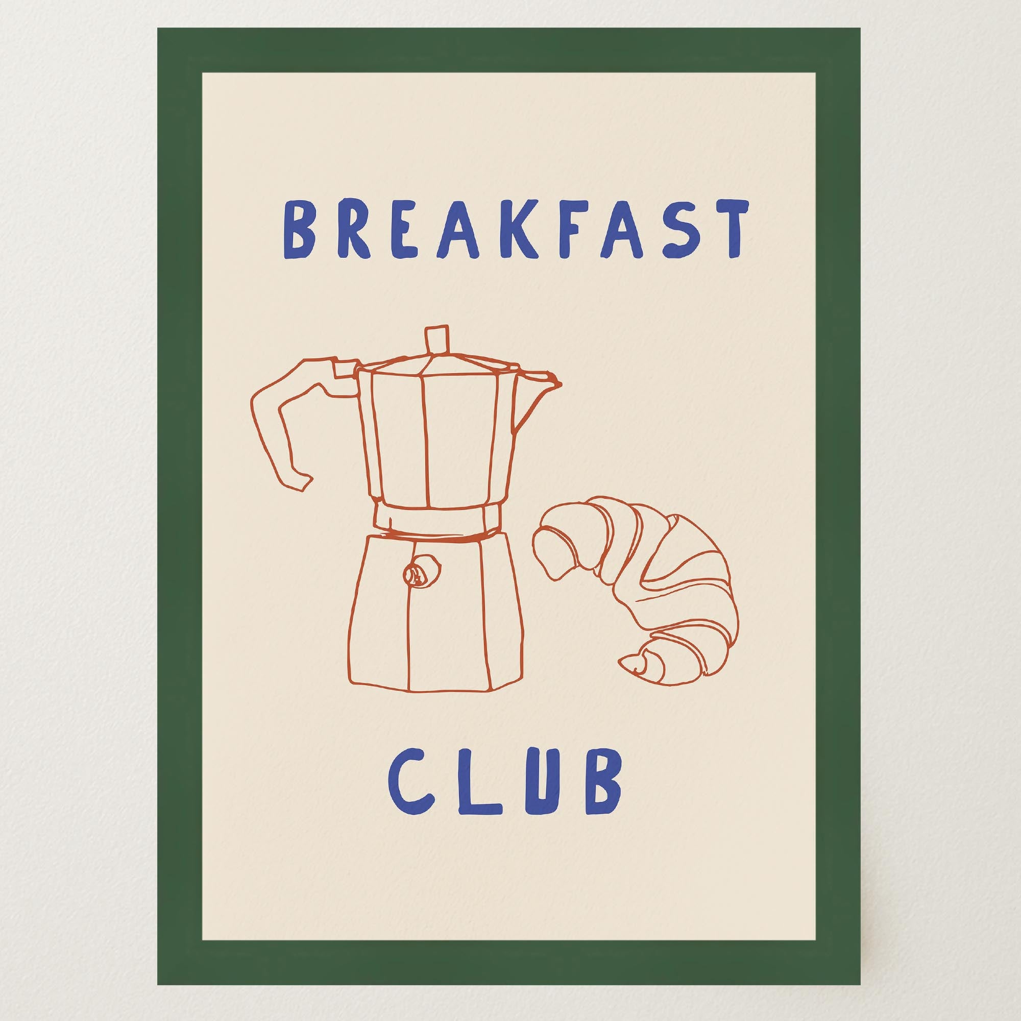 Breakfast Club Coffee and Croissant Minimal Kitchen Wall Art Print-Skudaboo