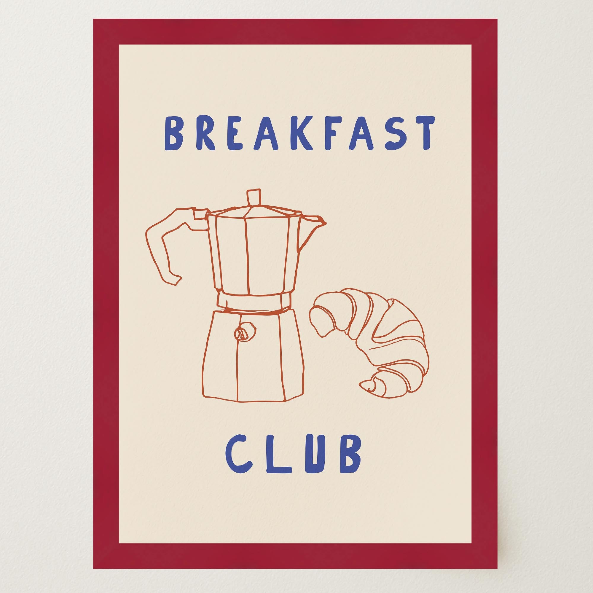 Breakfast Club Coffee and Croissant Minimal Kitchen Wall Art Print-Skudaboo