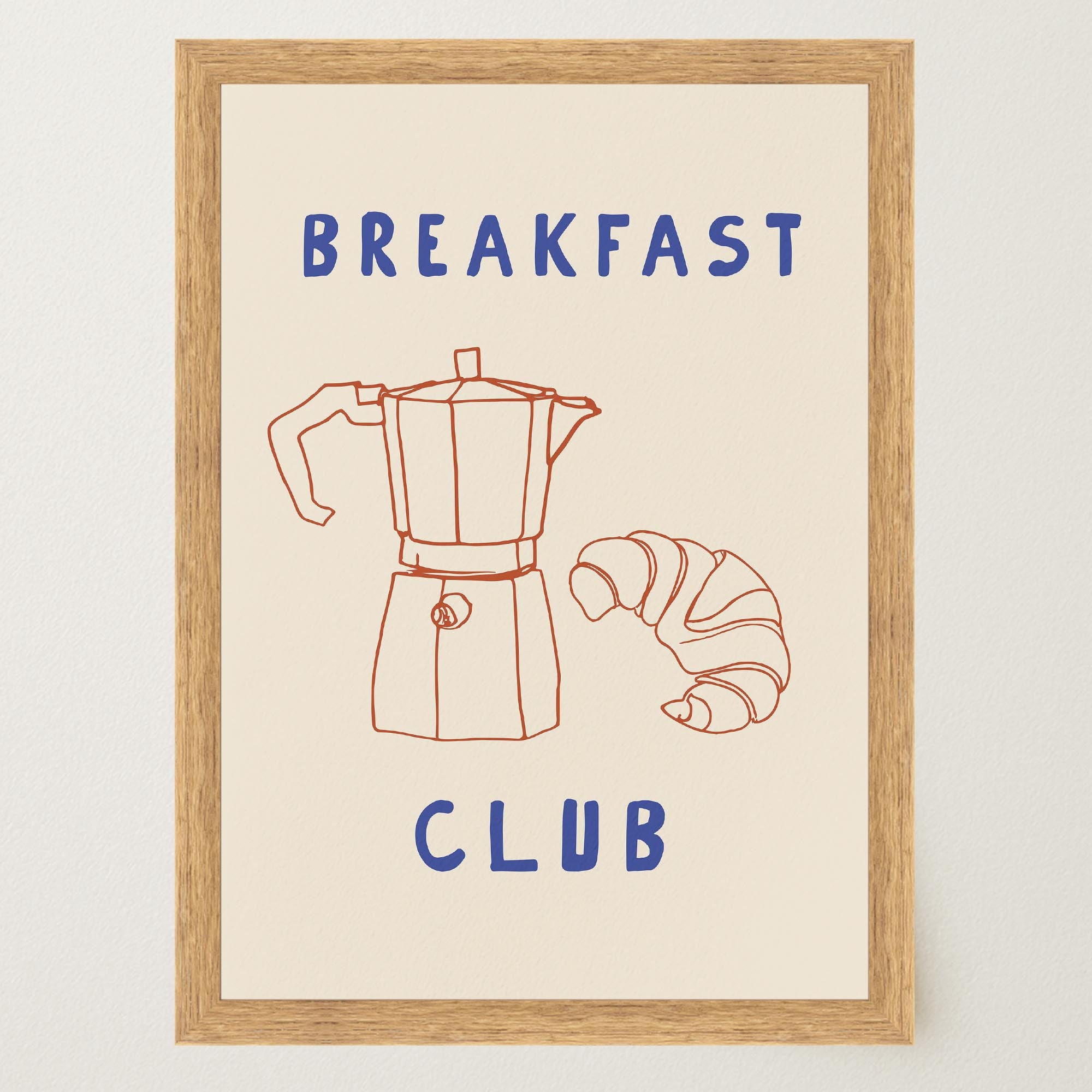 Breakfast Club Coffee and Croissant Minimal Kitchen Wall Art Print-Skudaboo