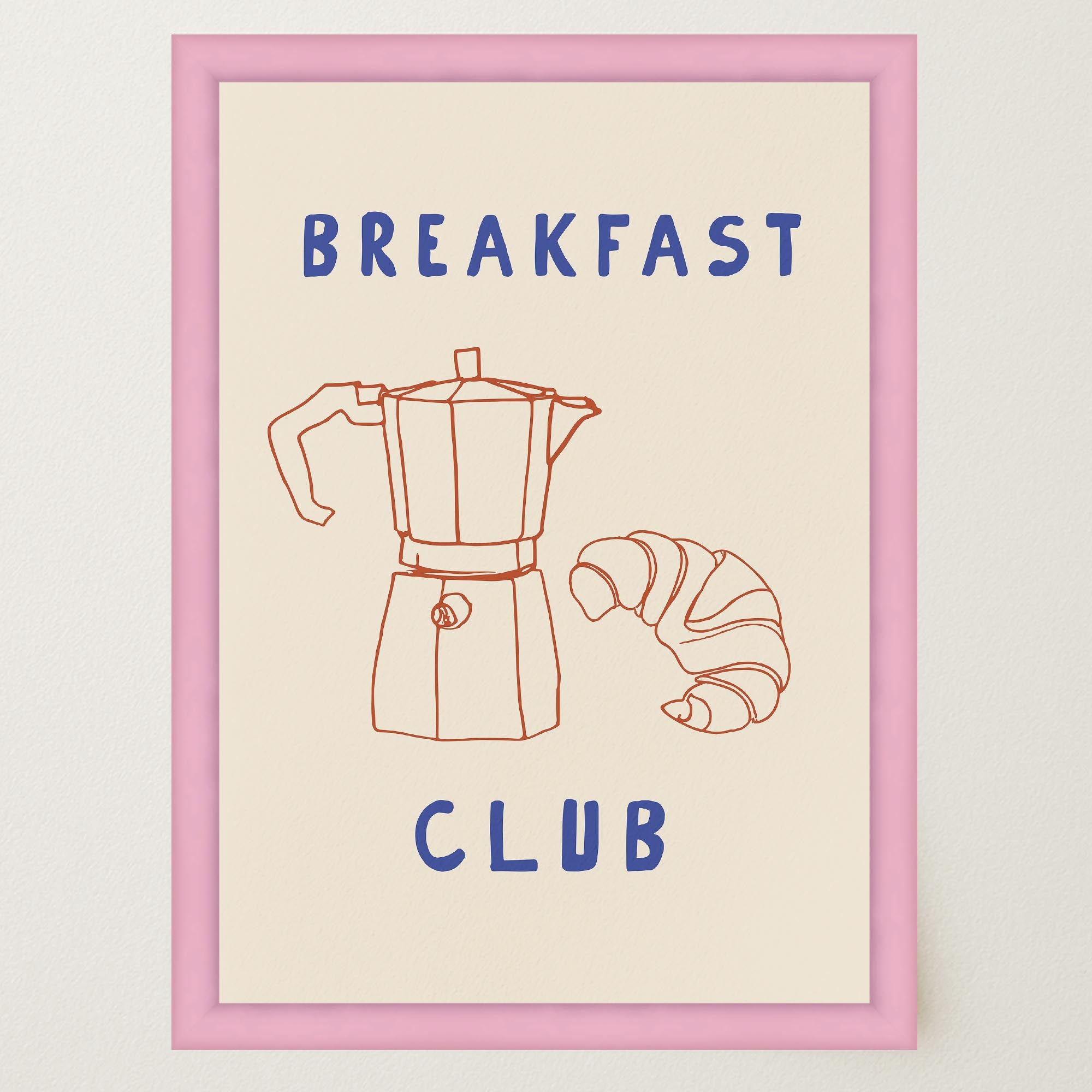 Breakfast Club Coffee and Croissant Minimal Kitchen Wall Art Print-Skudaboo