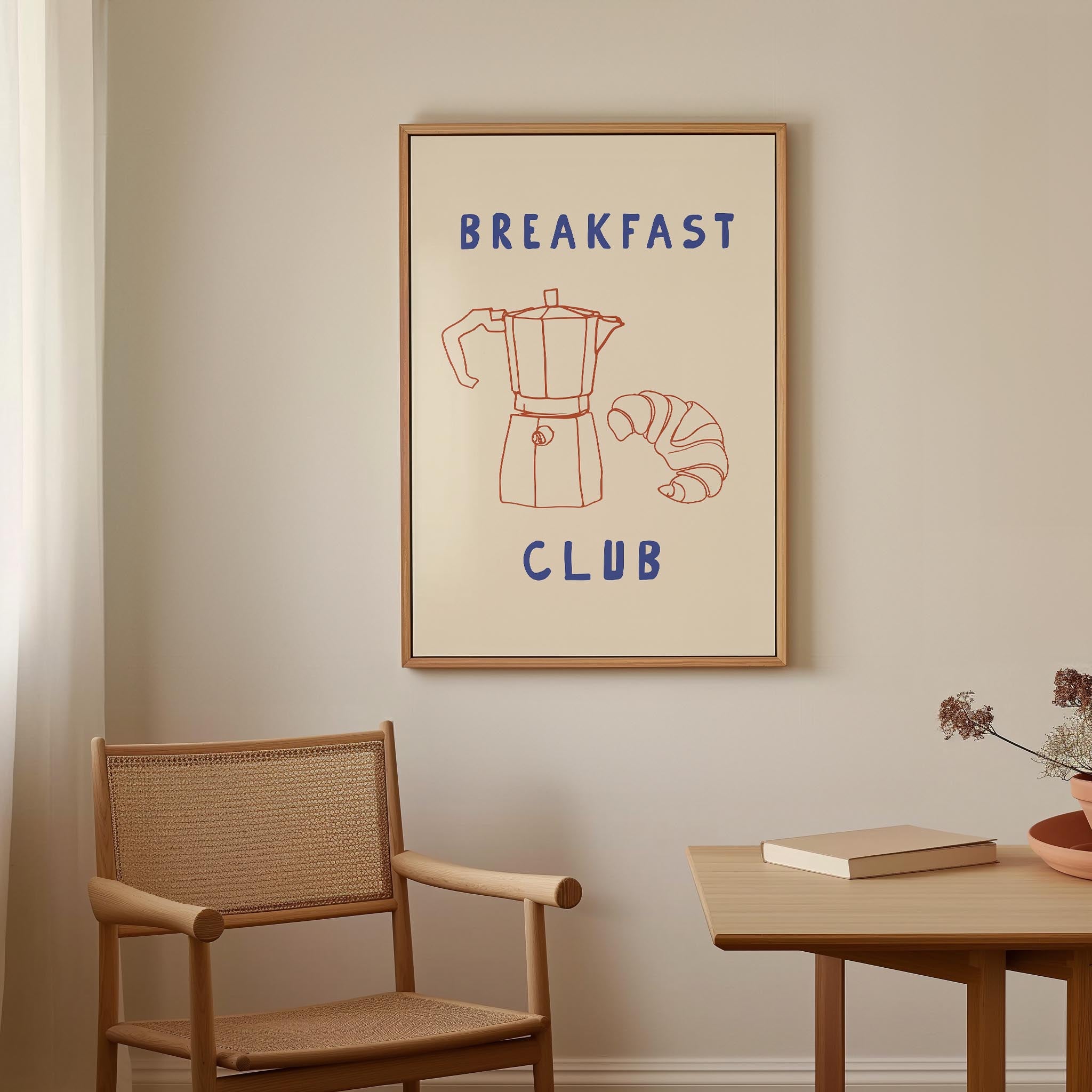 Breakfast Club Coffee and Croissant Minimal Kitchen Wall Art Print-Skudaboo