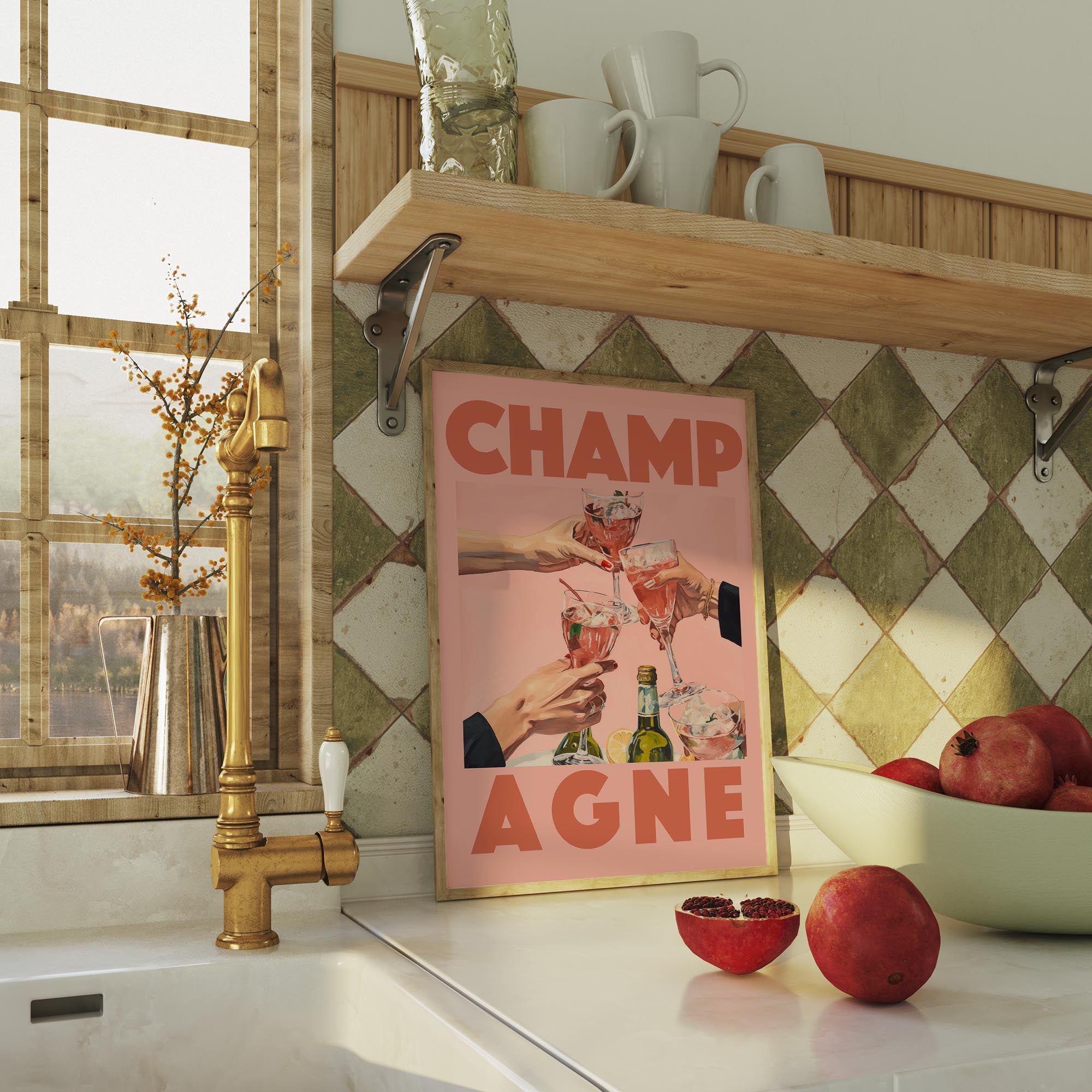Champagne Retro Wall Art Print-Skudaboo