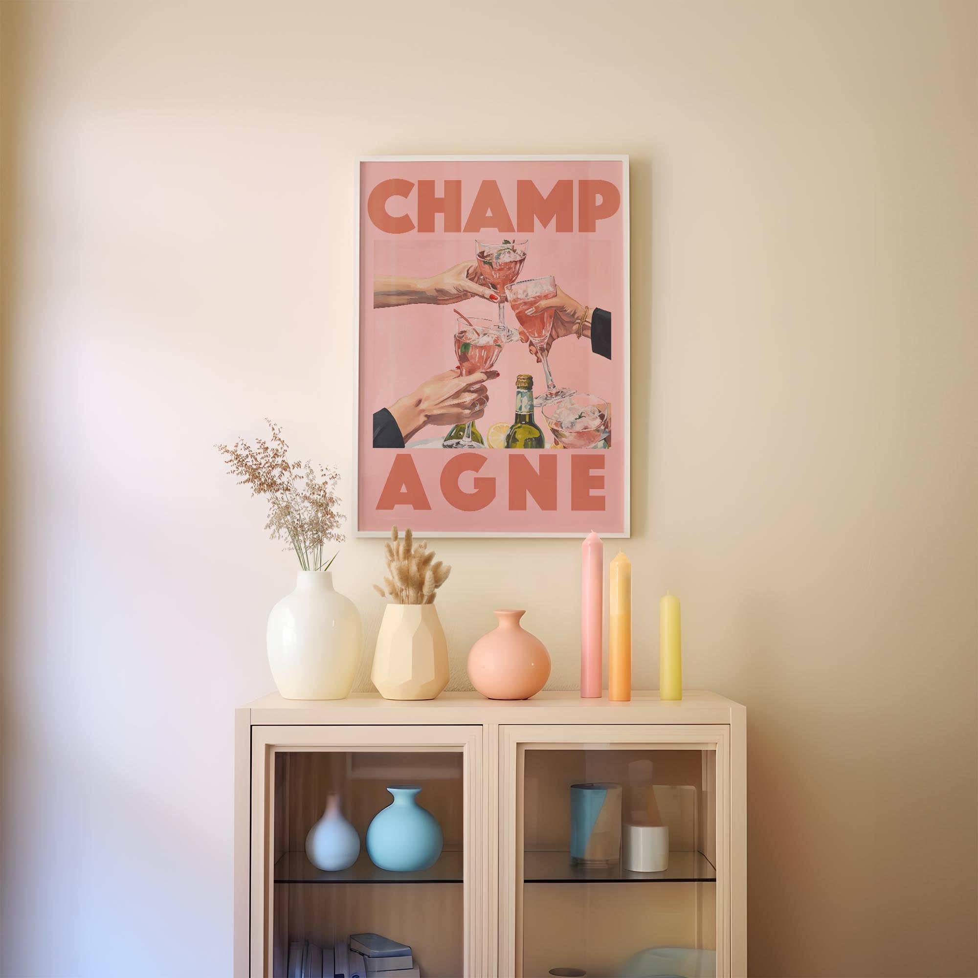 Champagne Retro Wall Art Print-Skudaboo