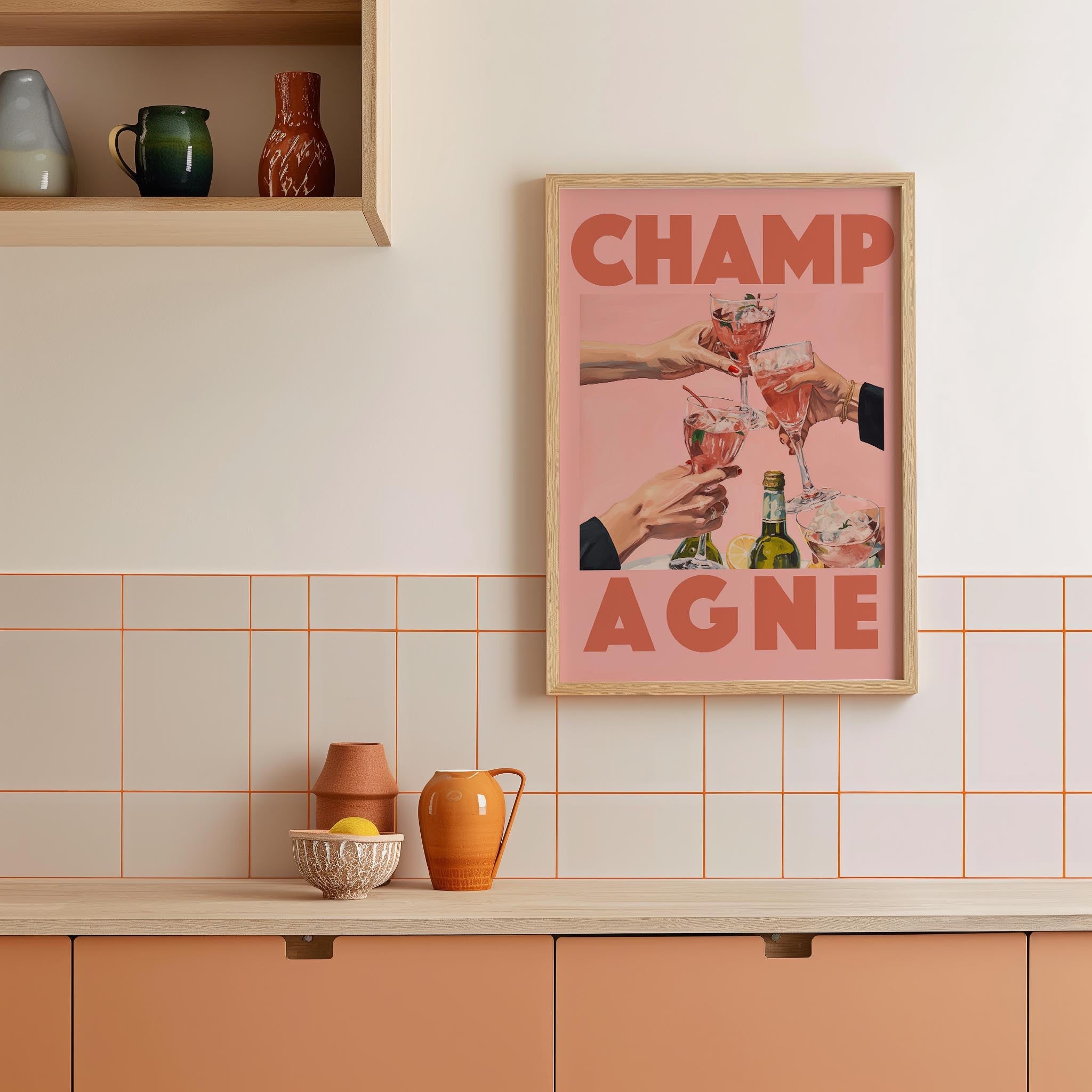 Champagne Retro Wall Art Print-Skudaboo