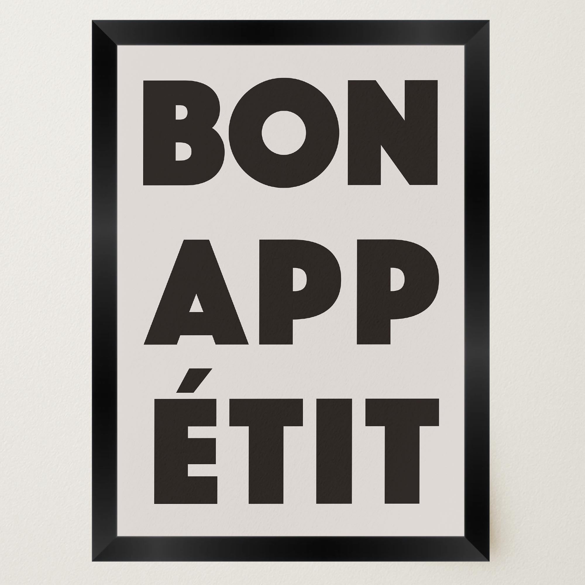Bon Appetit Black Typography French Kitchen Wall Art Print-Skudaboo