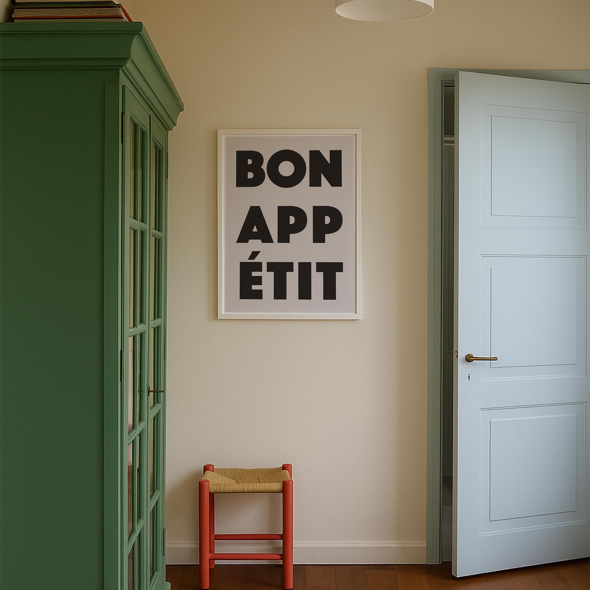 Bon Appetit Black Typography French Kitchen Wall Art Print-Skudaboo