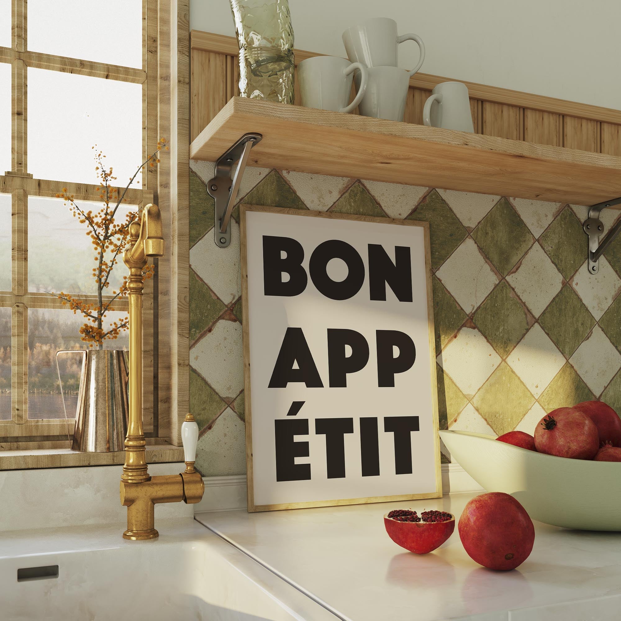Bon Appetit Black Typography French Kitchen Wall Art Print-Skudaboo