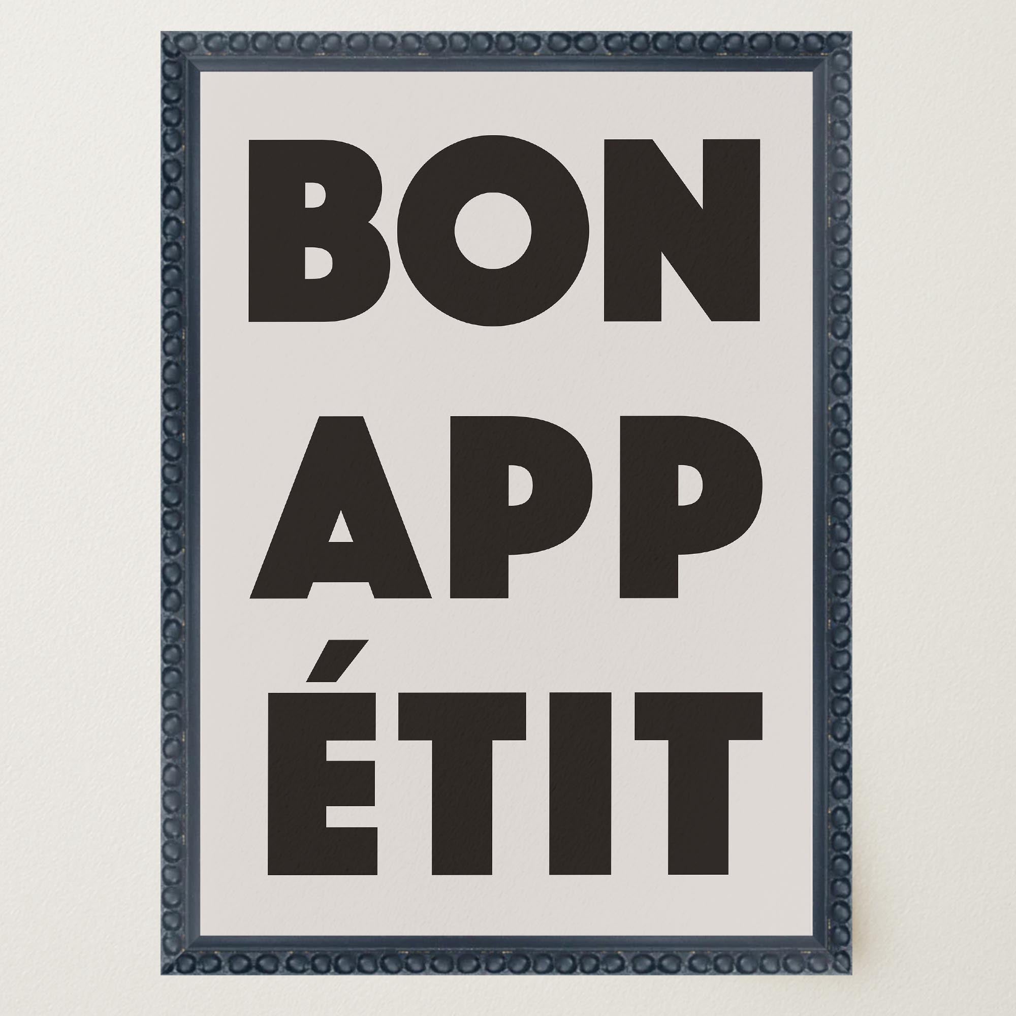 Bon Appetit Black Typography French Kitchen Wall Art Print-Skudaboo