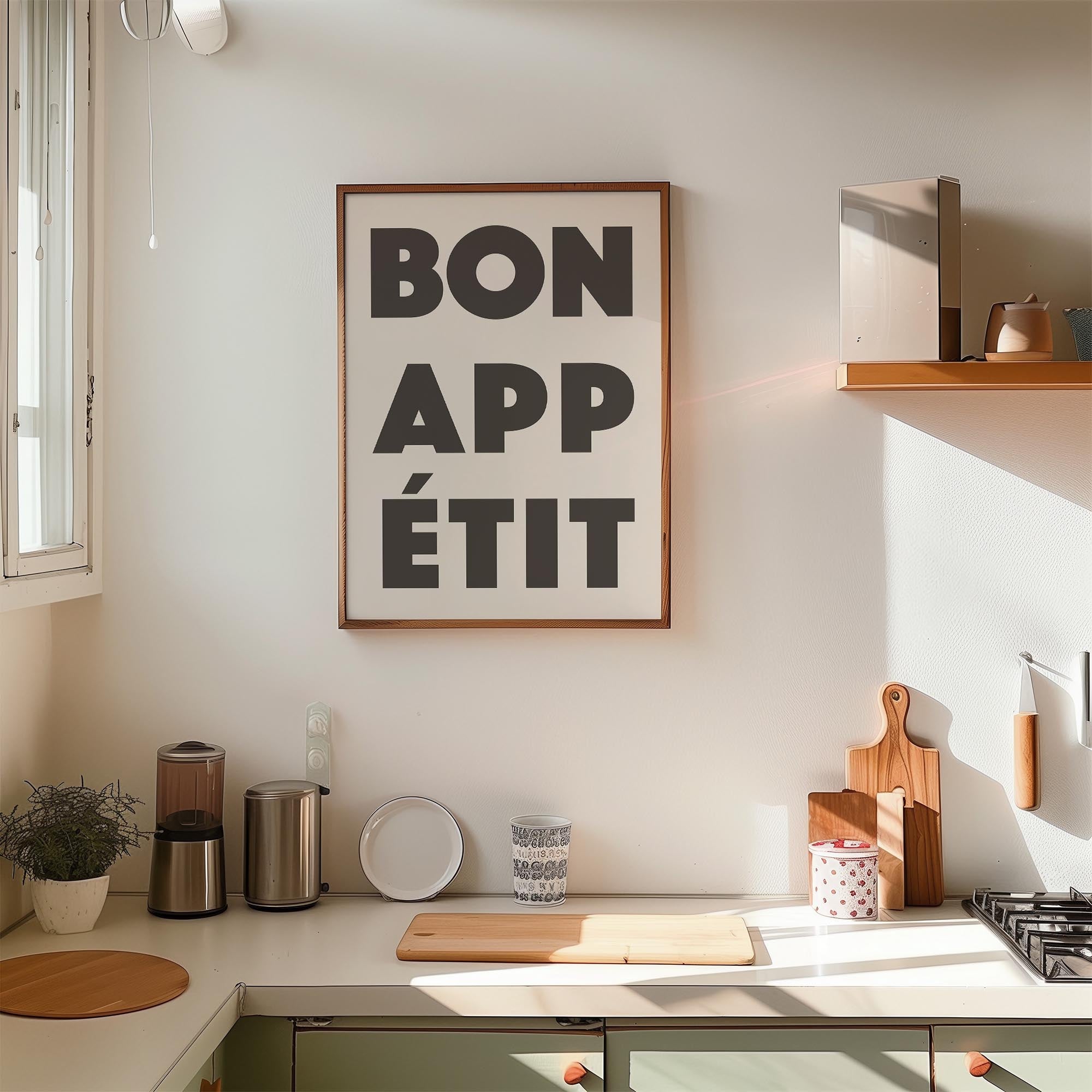 Bon Appetit Black Typography French Kitchen Wall Art Print-Skudaboo