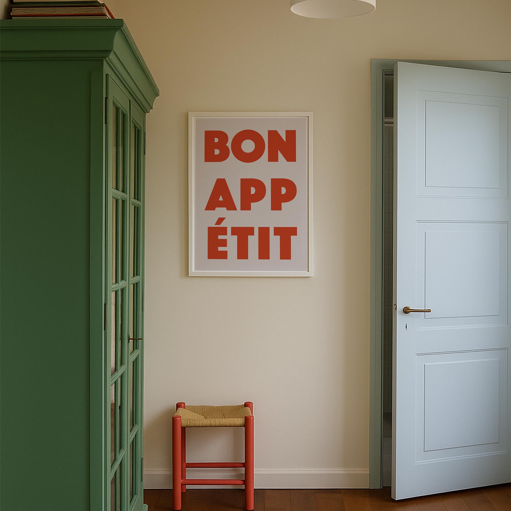 Bon Appetit Red Typography French Kitchen Wall Art Print-Skudaboo