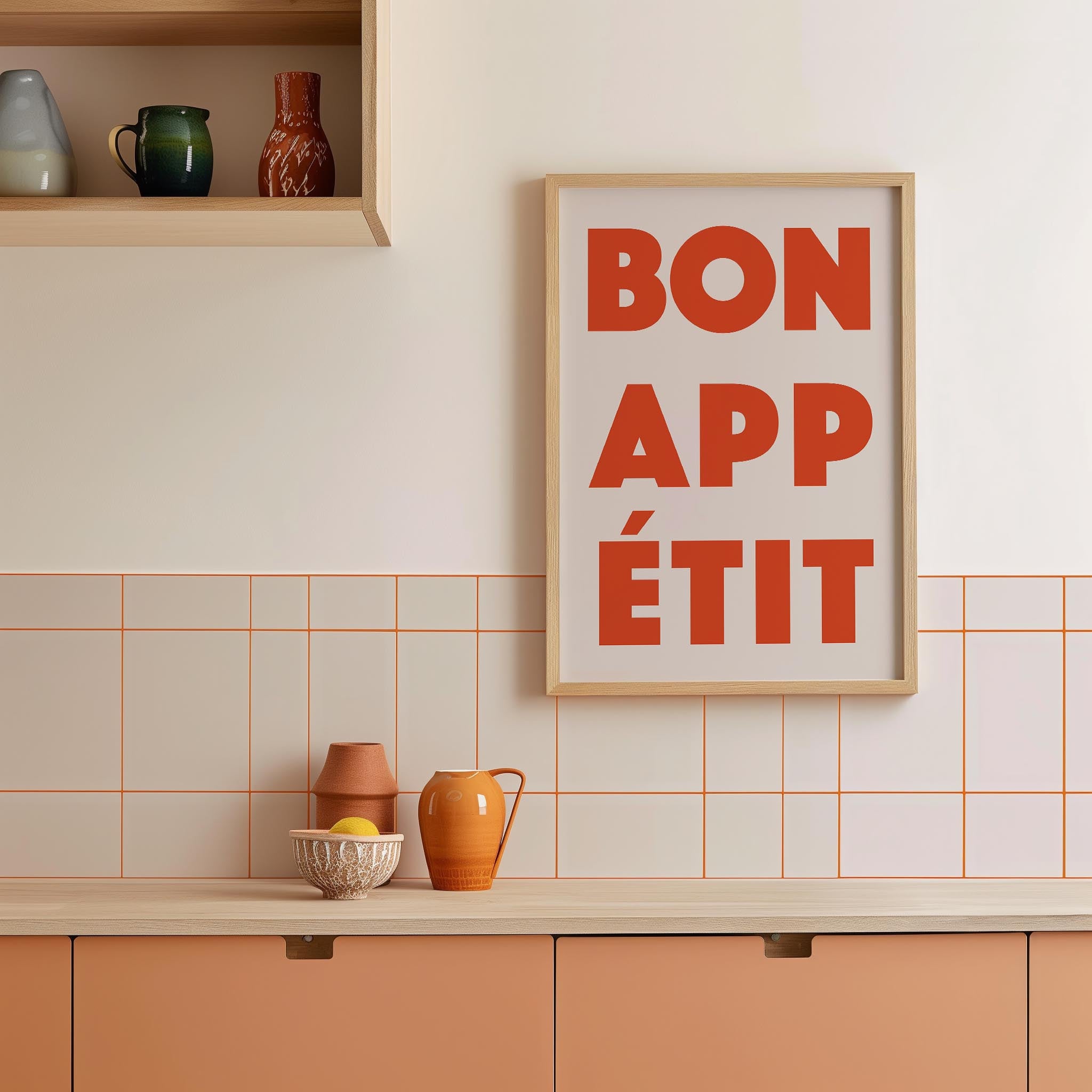 Bon Appetit Red Typography French Kitchen Wall Art Print-Skudaboo