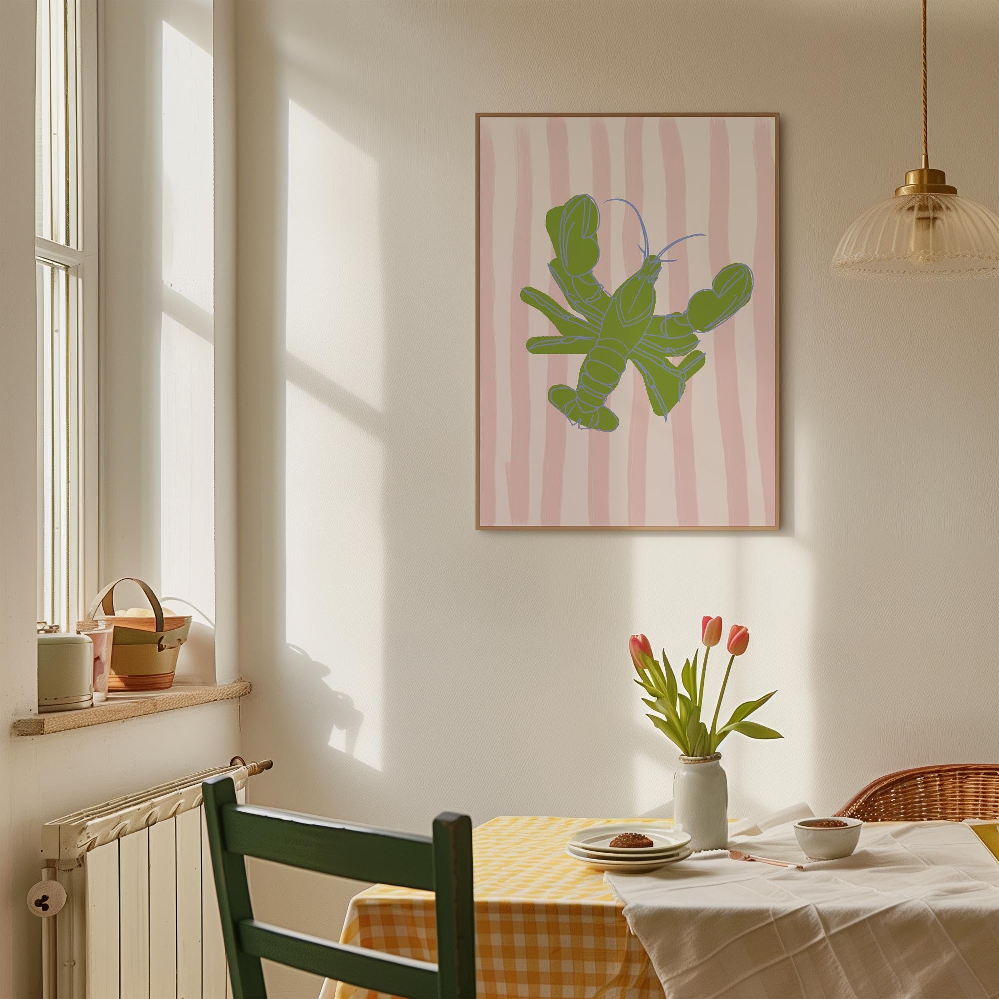 Pink & Green Stripe Lobster Stripe Wall Art Print-Skudaboo