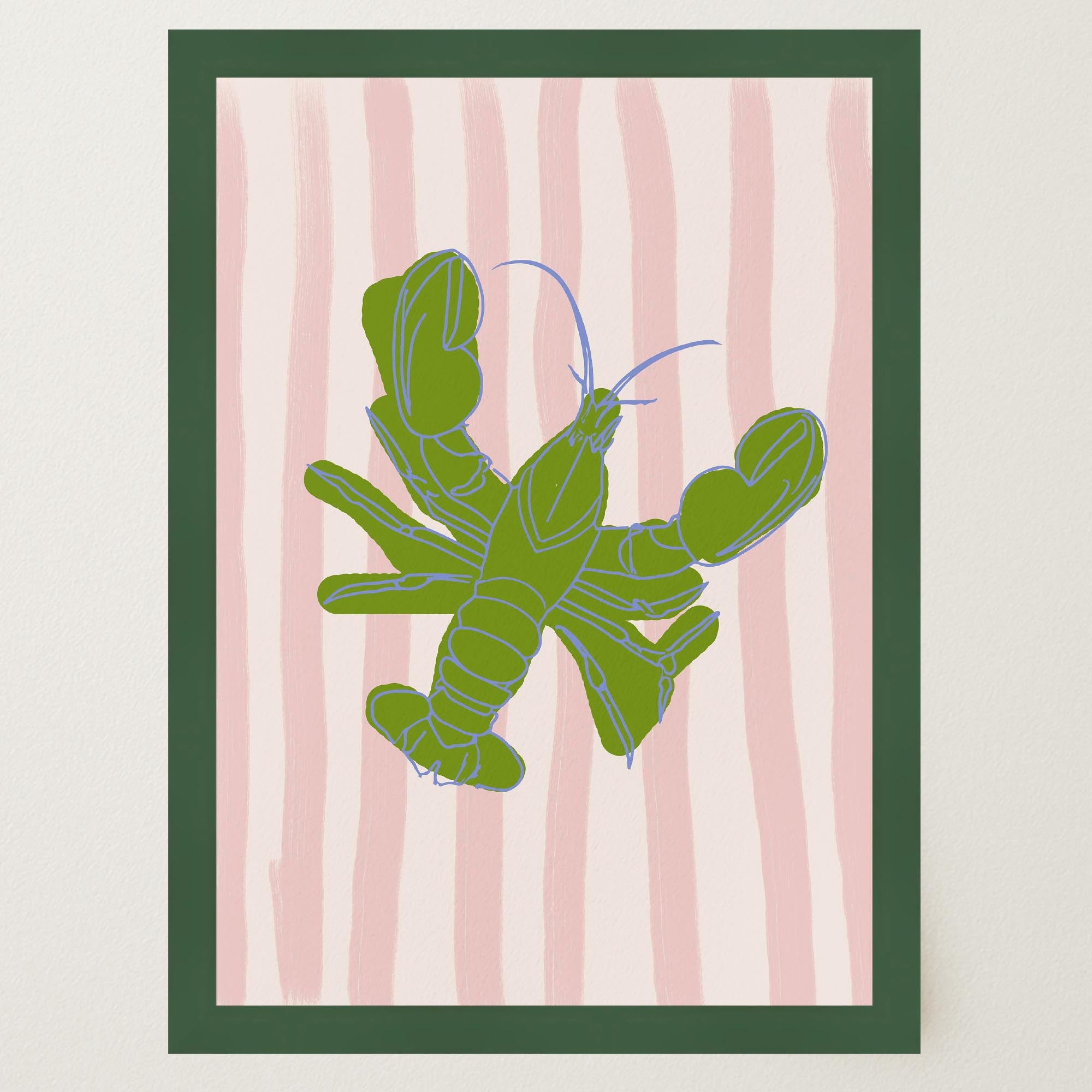 Pink & Green Stripe Lobster Stripe Wall Art Print-Skudaboo