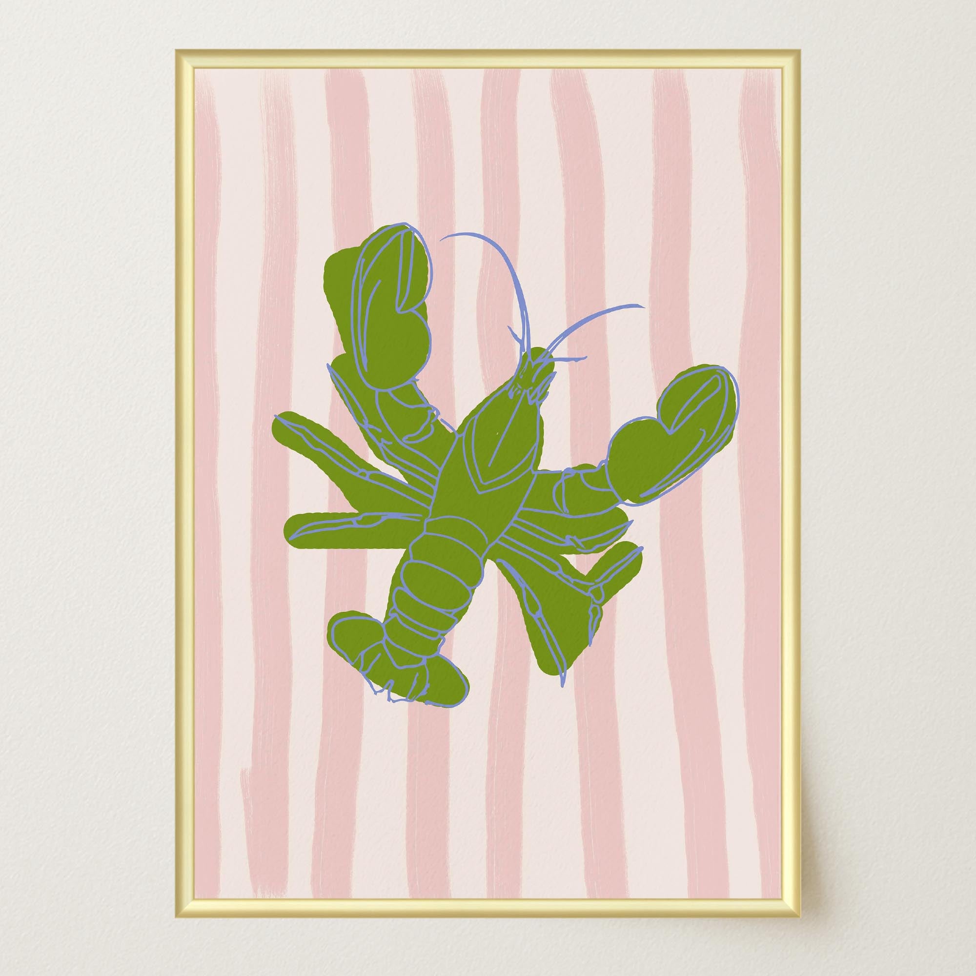 Pink & Green Stripe Lobster Stripe Wall Art Print-Skudaboo