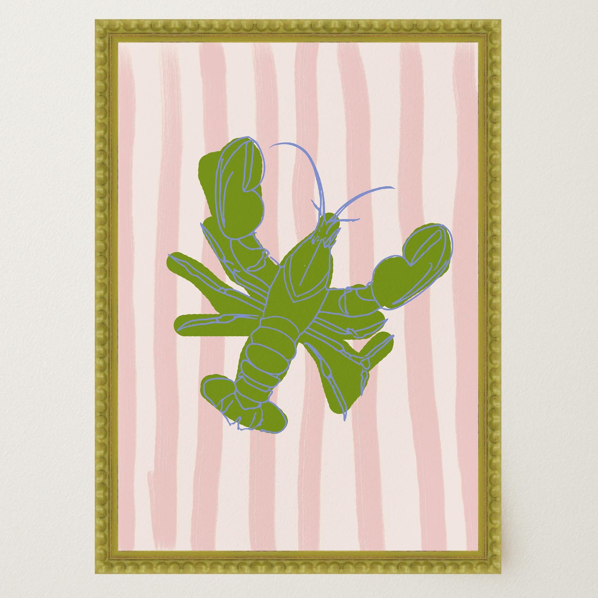 Pink & Green Stripe Lobster Stripe Wall Art Print-Skudaboo