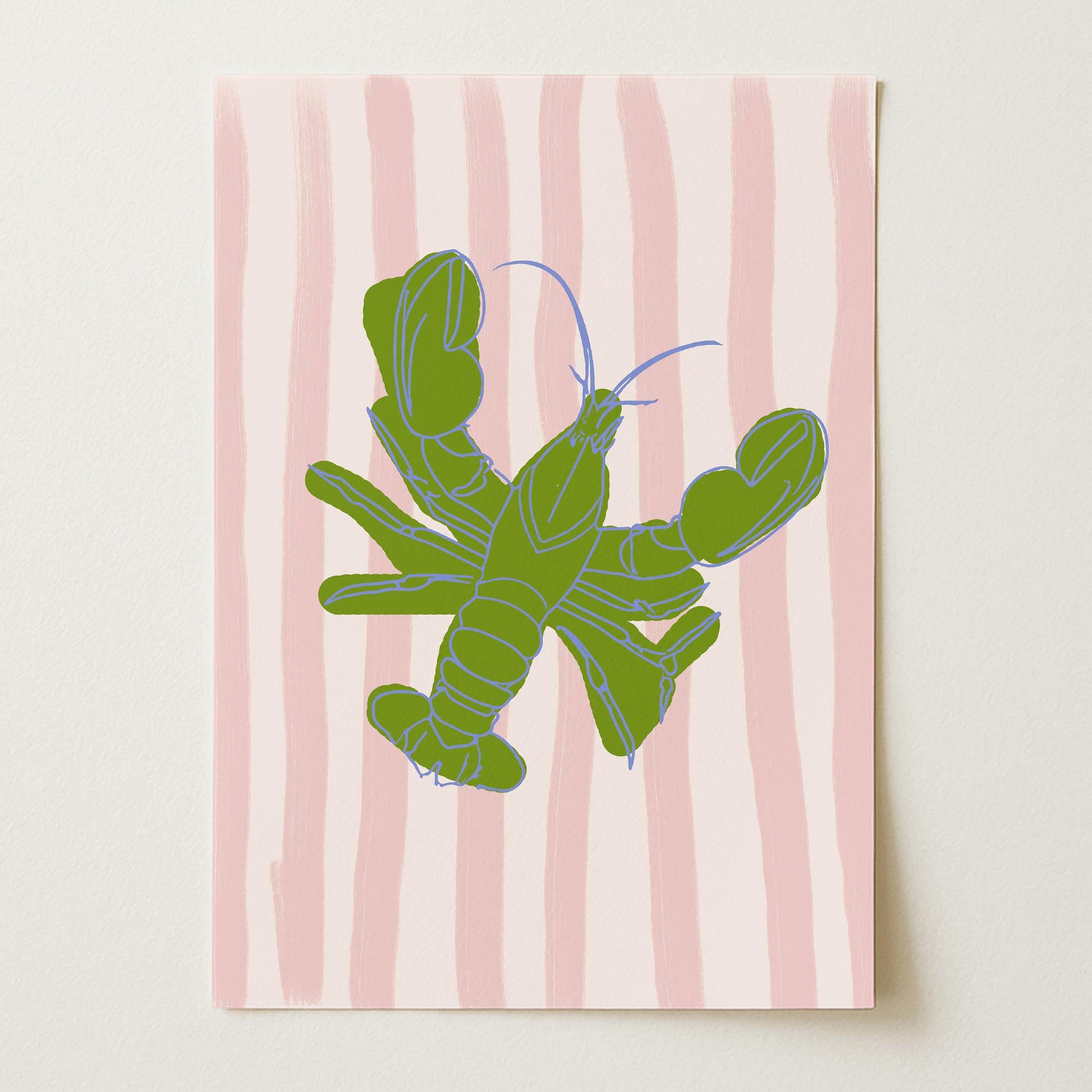 Pink & Green Stripe Lobster Stripe Wall Art Print-Skudaboo