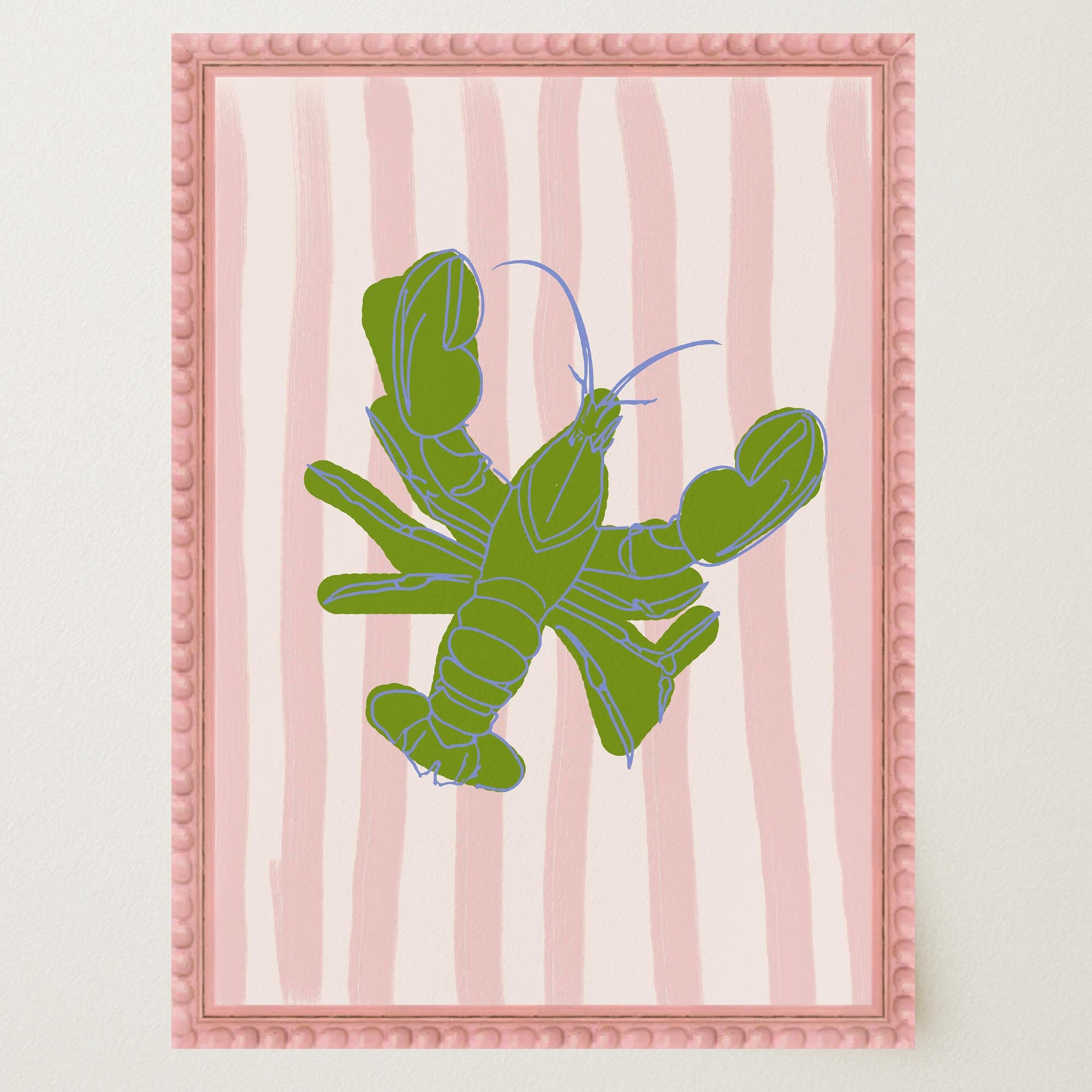 Pink & Green Stripe Lobster Stripe Wall Art Print-Skudaboo